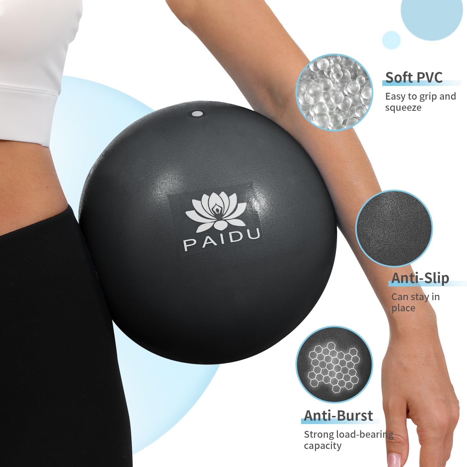 PAIDU Pilates Ball 10-inch Core, Anti-Explosion and Anti-Slip Mini Yoga Balls, Suitable for Pilates, Yoga, Core Training, Physical Therapy, Balance, Stability, Stretching Exercises