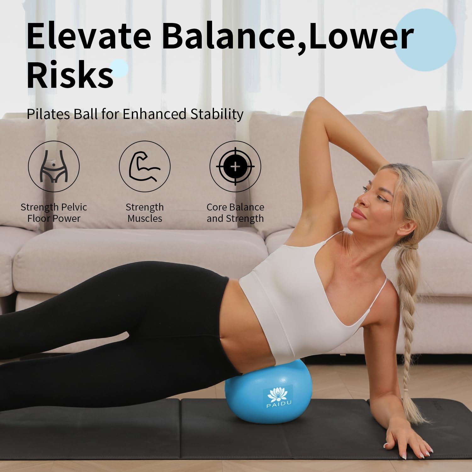 PAIDU Pilates Ball 10-inch Core, Anti-Explosion and Anti-Slip Mini Yoga Balls, Suitable for Pilates, Yoga, Core Training, Physical Therapy, Balance, Stability, Stretching Exercises