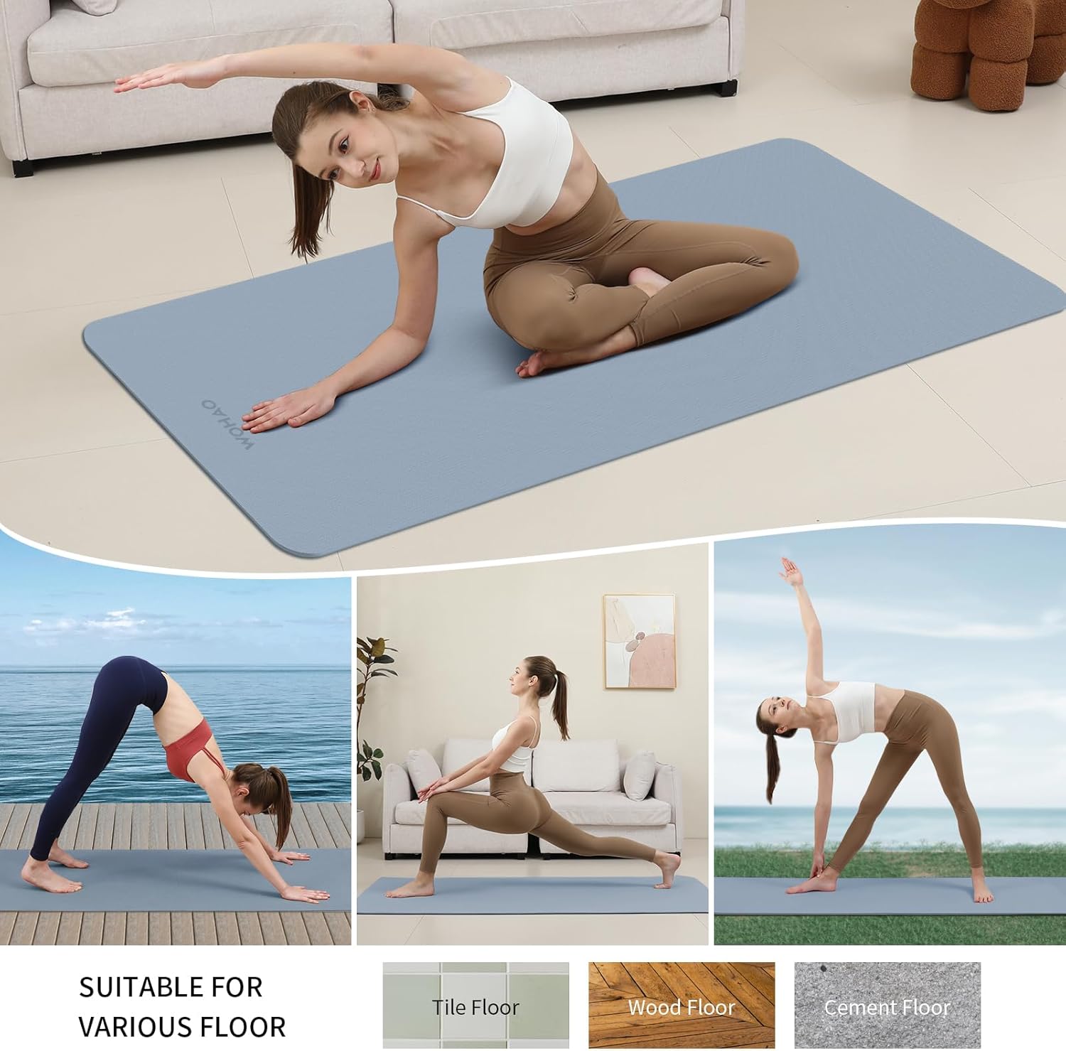 WOHAO Roll over image to zoom in Non-Slip Yoga Mat, Extra Thick 8mm，72