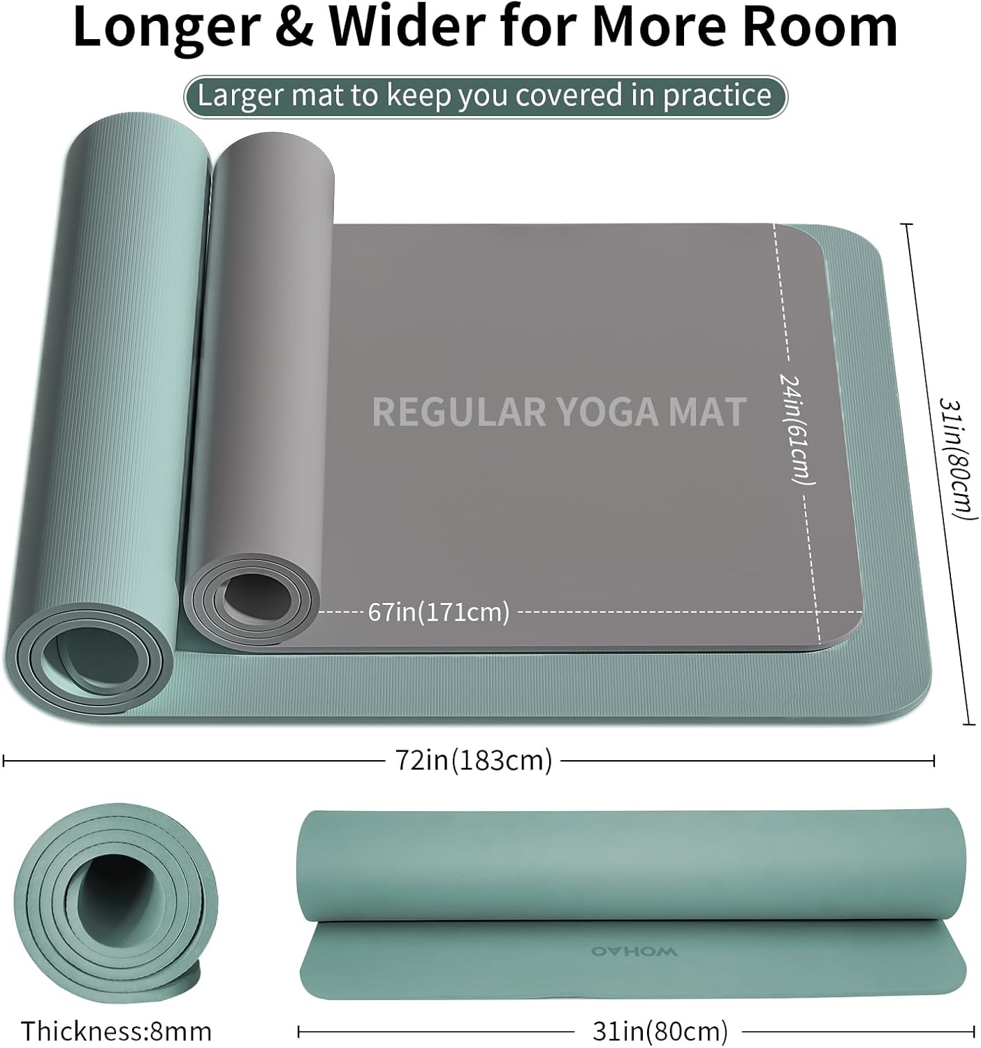 WOHAO Roll over image to zoom in Non-Slip Yoga Mat, Extra Thick 8mm，72