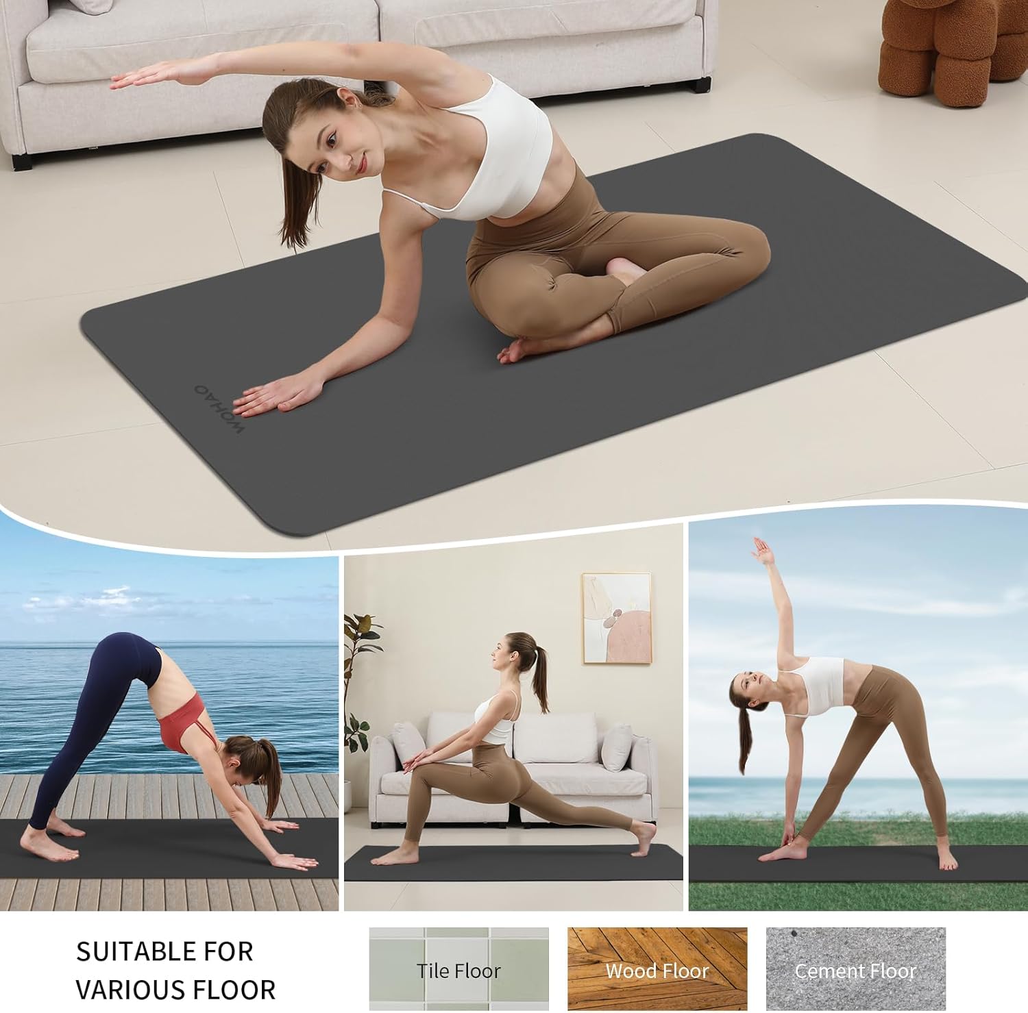 WOHAO Roll over image to zoom in Non-Slip Yoga Mat, Extra Thick 8mm，72