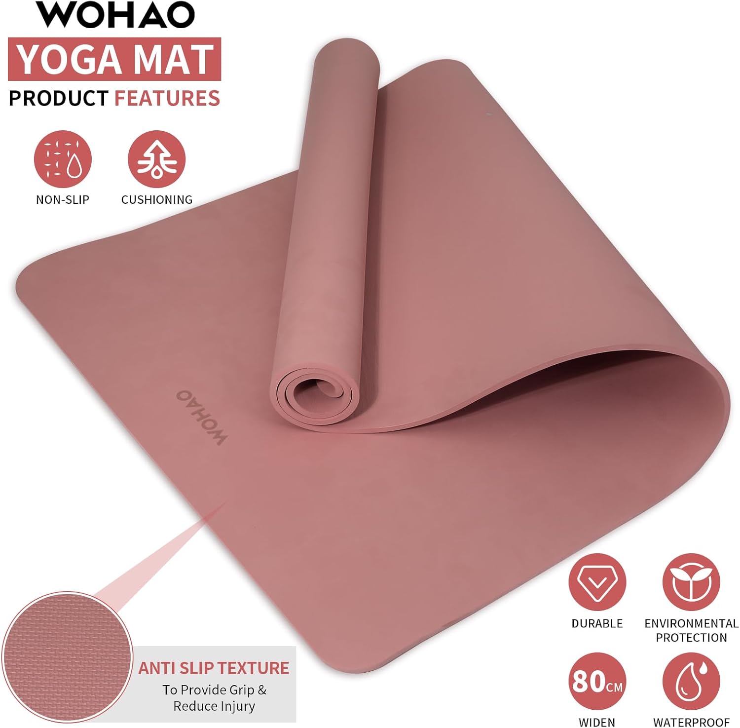 WOHAO Roll over image to zoom in Non-Slip Yoga Mat, Extra Thick 8mm，72