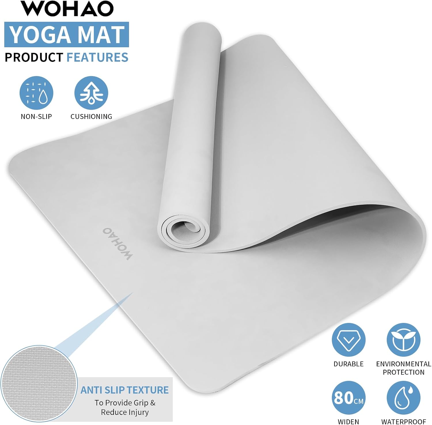 WOHAO Roll over image to zoom in Non-Slip Yoga Mat, Extra Thick 8mm,72
