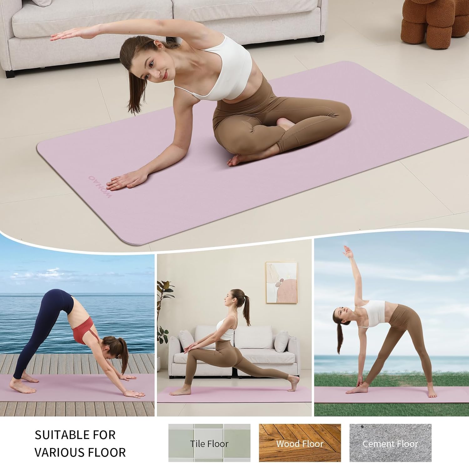 WOHAO Roll over image to zoom in Non-Slip Yoga Mat, Extra Thick 8mm，72