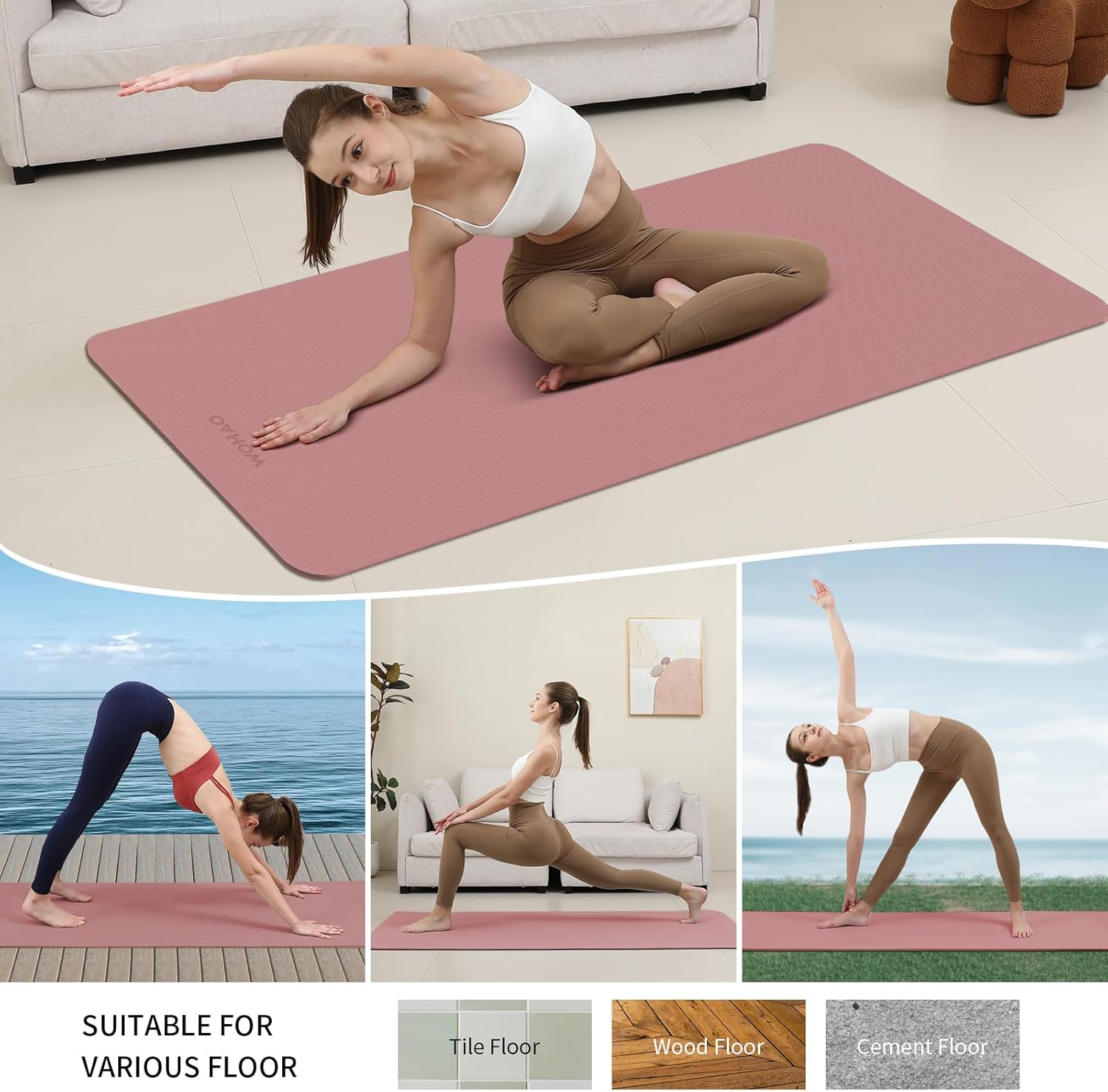 WOHAO Roll over image to zoom in Non-Slip Yoga Mat, Extra Thick 8mm，72