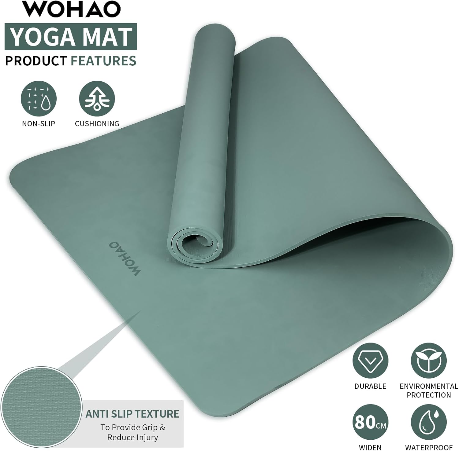 WOHAO Roll over image to zoom in Non-Slip Yoga Mat, Extra Thick 8mm，72