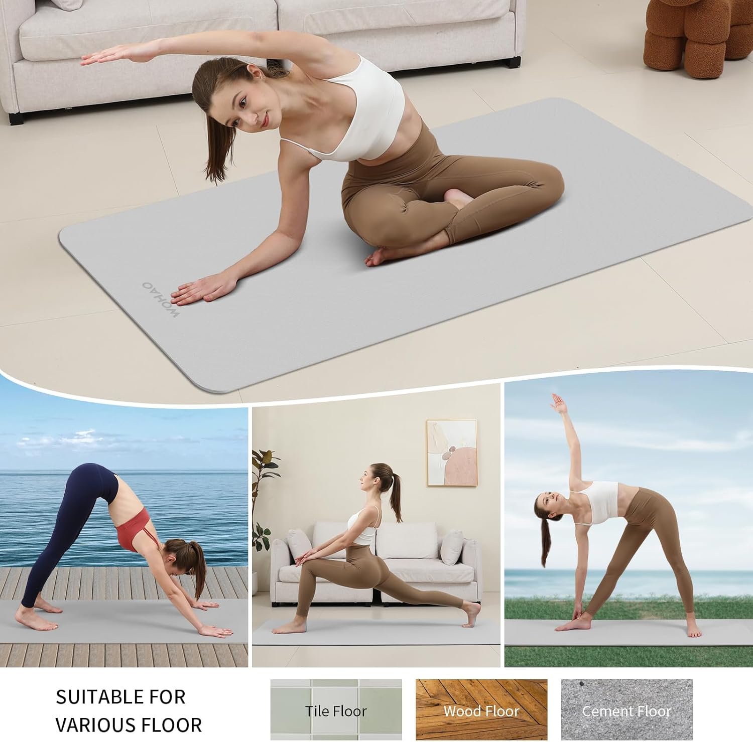 WOHAO Roll over image to zoom in Non-Slip Yoga Mat, Extra Thick 8mm,72