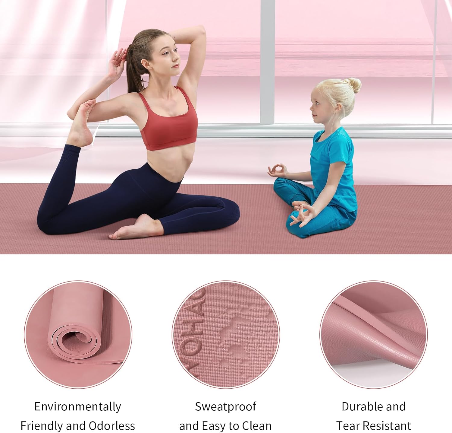 WOHAO Roll over image to zoom in Non-Slip Yoga Mat, Extra Thick 8mm，72