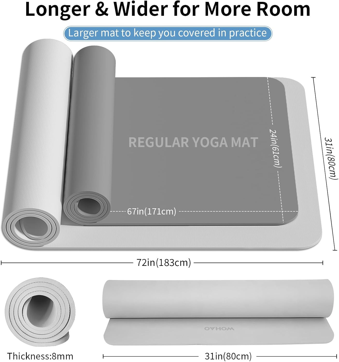 WOHAO Roll over image to zoom in Non-Slip Yoga Mat, Extra Thick 8mm,72