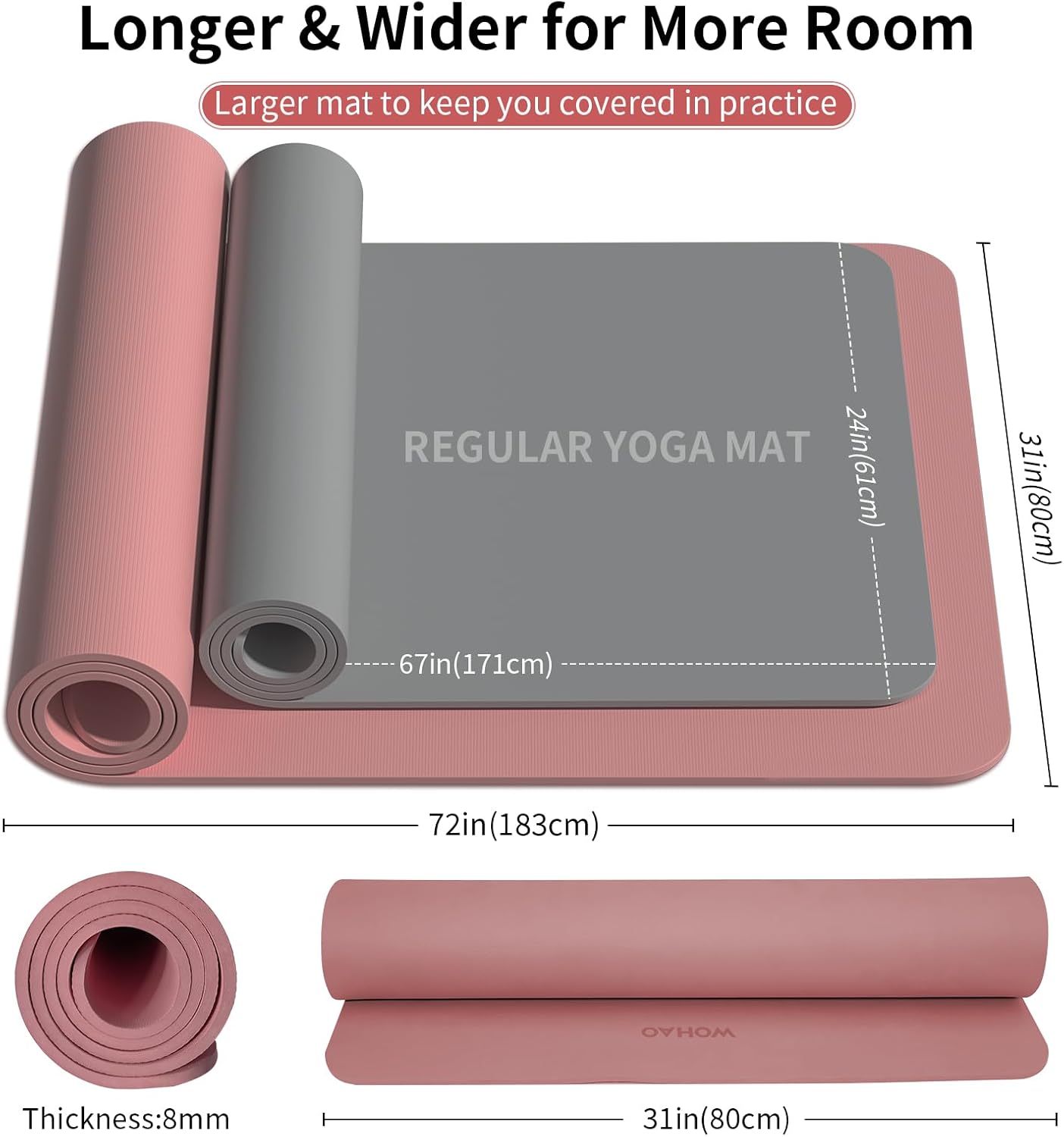WOHAO Roll over image to zoom in Non-Slip Yoga Mat, Extra Thick 8mm，72