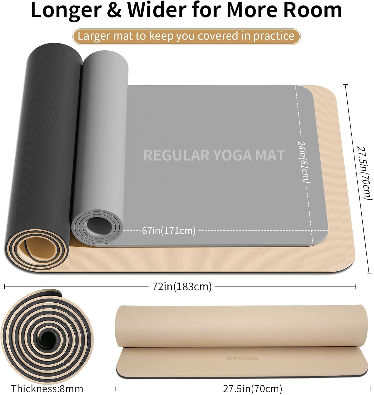 WOHAO Extra Thick 8mm Yoga Mat, 72