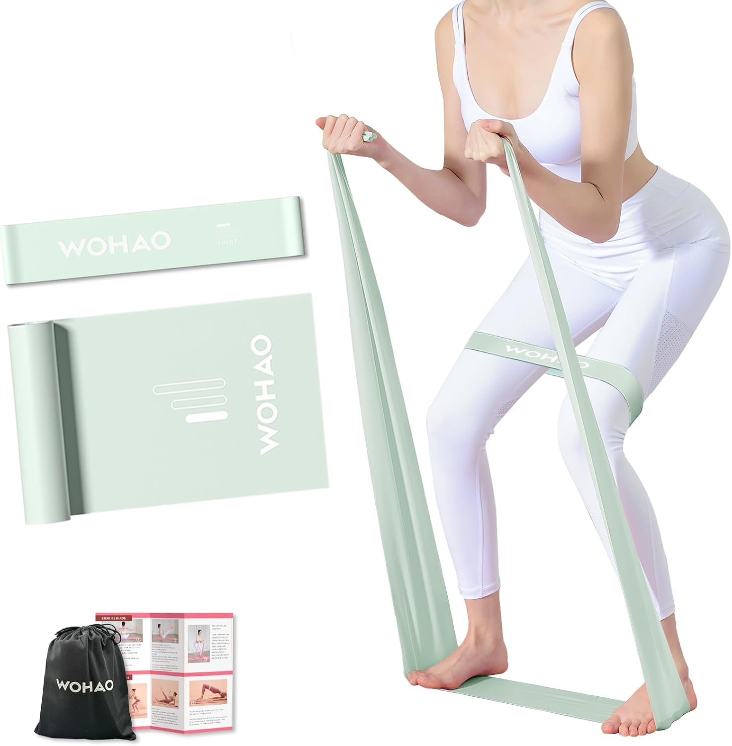 WOHAO Resistance Band Set, Two Resistance Levels, Stretch Bands for Working Out Women or Men, Strength Training, Home Fitness, Toning, Stretching, Yoga, Pilates