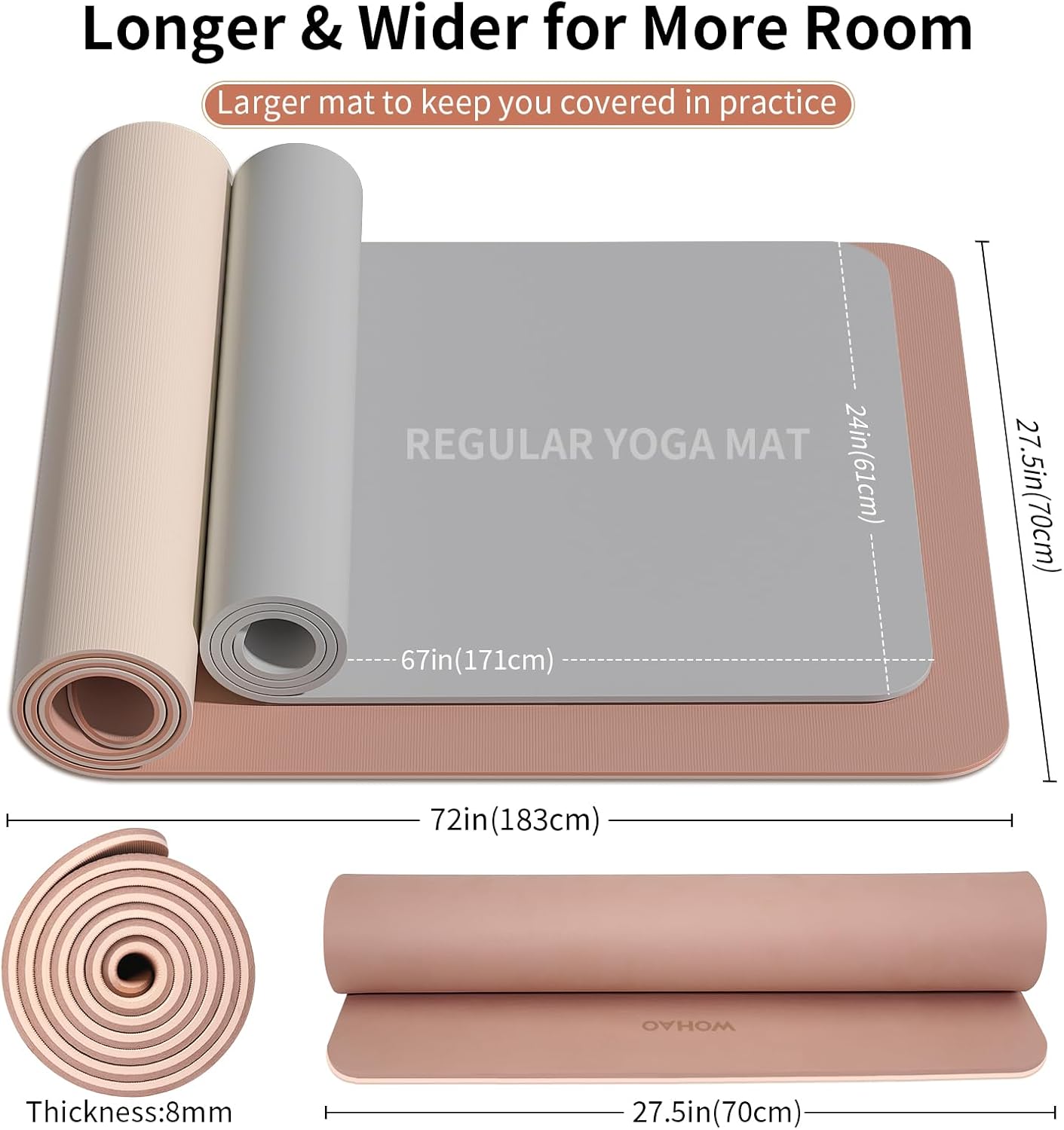 WOHAO Extra Thick 8mm Yoga Mat, 72
