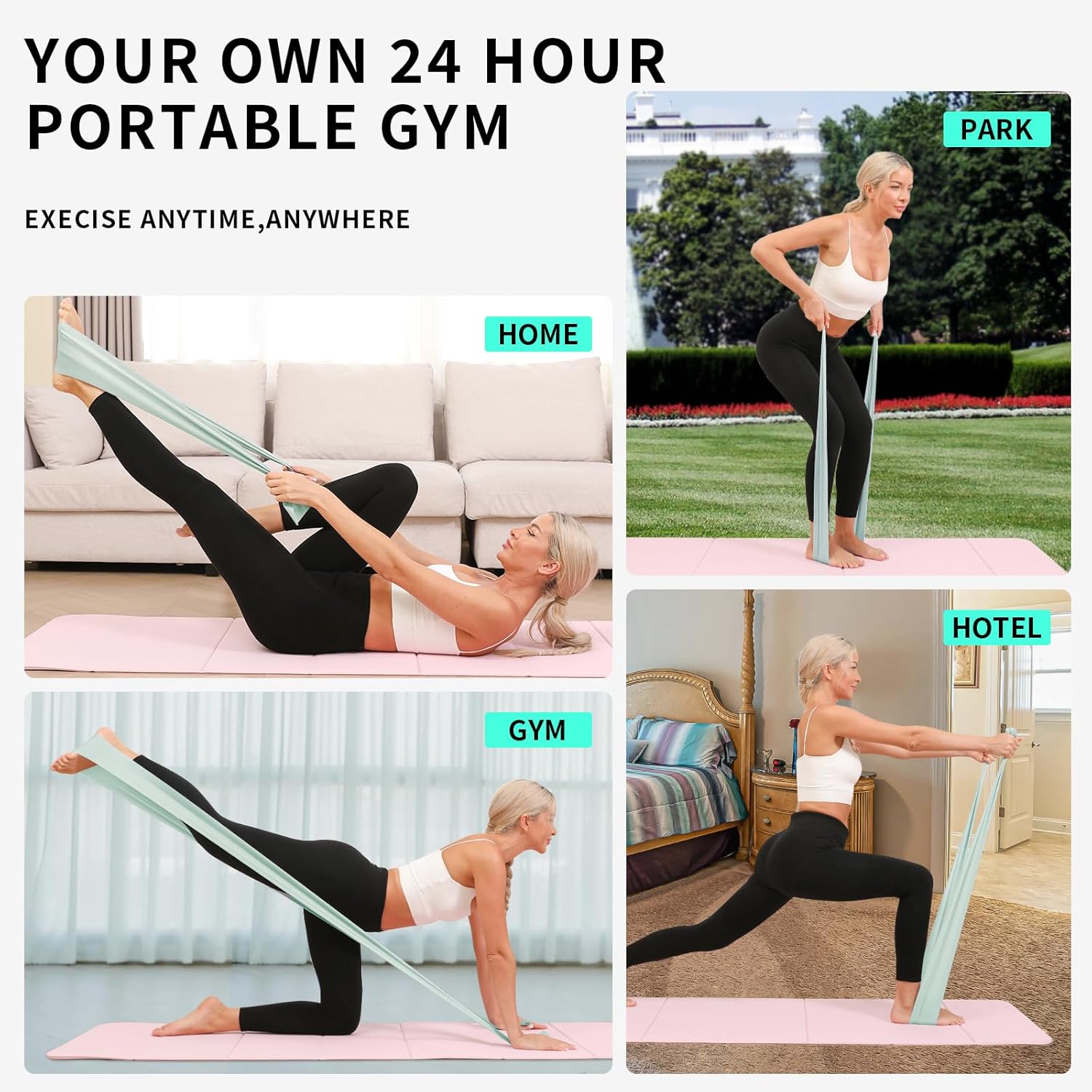 WOHAO Resistance Band Set, Two Resistance Levels, Stretch Bands for Working Out Women or Men, Strength Training, Home Fitness, Toning, Stretching, Yoga, Pilates