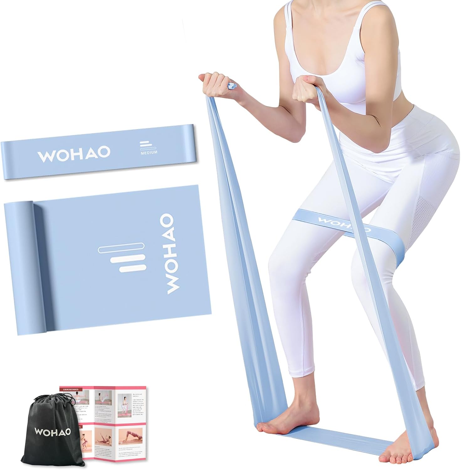WOHAO Resistance Band Set, Two Resistance Levels, Stretch Bands for Working Out Women or Men, Strength Training, Home Fitness, Toning, Stretching, Yoga, Pilates