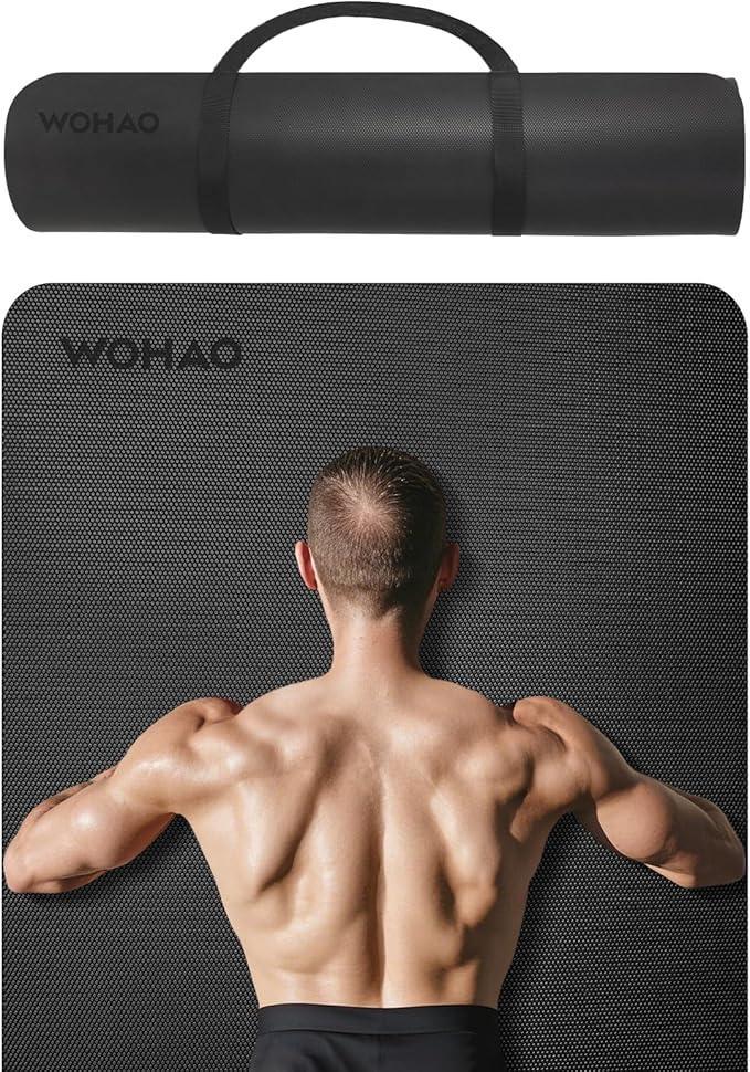 WOHAO Extra Thick TPE+PU Yoga Mat 71L x 24W x 0.33T, Non-Slip Eco-Friendly Exercise Mat with Carrying Strap, High-Density Cushion for Joint Support, Portable & Easy-Clean for Gym, Pilates, Yoga