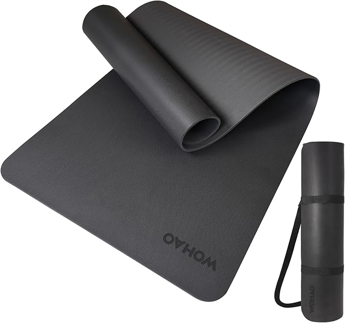 WOHAO Extra Thick TPE+PU Yoga Mat 71L x 24W x 0.33T, Non-Slip Eco-Friendly Exercise Mat with Carrying Strap, High-Density Cushion for Joint Support, Portable & Easy-Clean for Gym, Pilates, Yoga