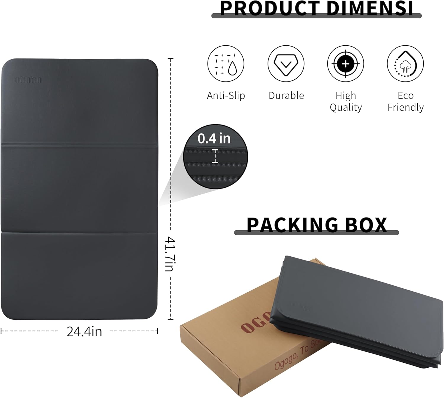 OGOGO Folding Yoga Mat for Men, 1.0