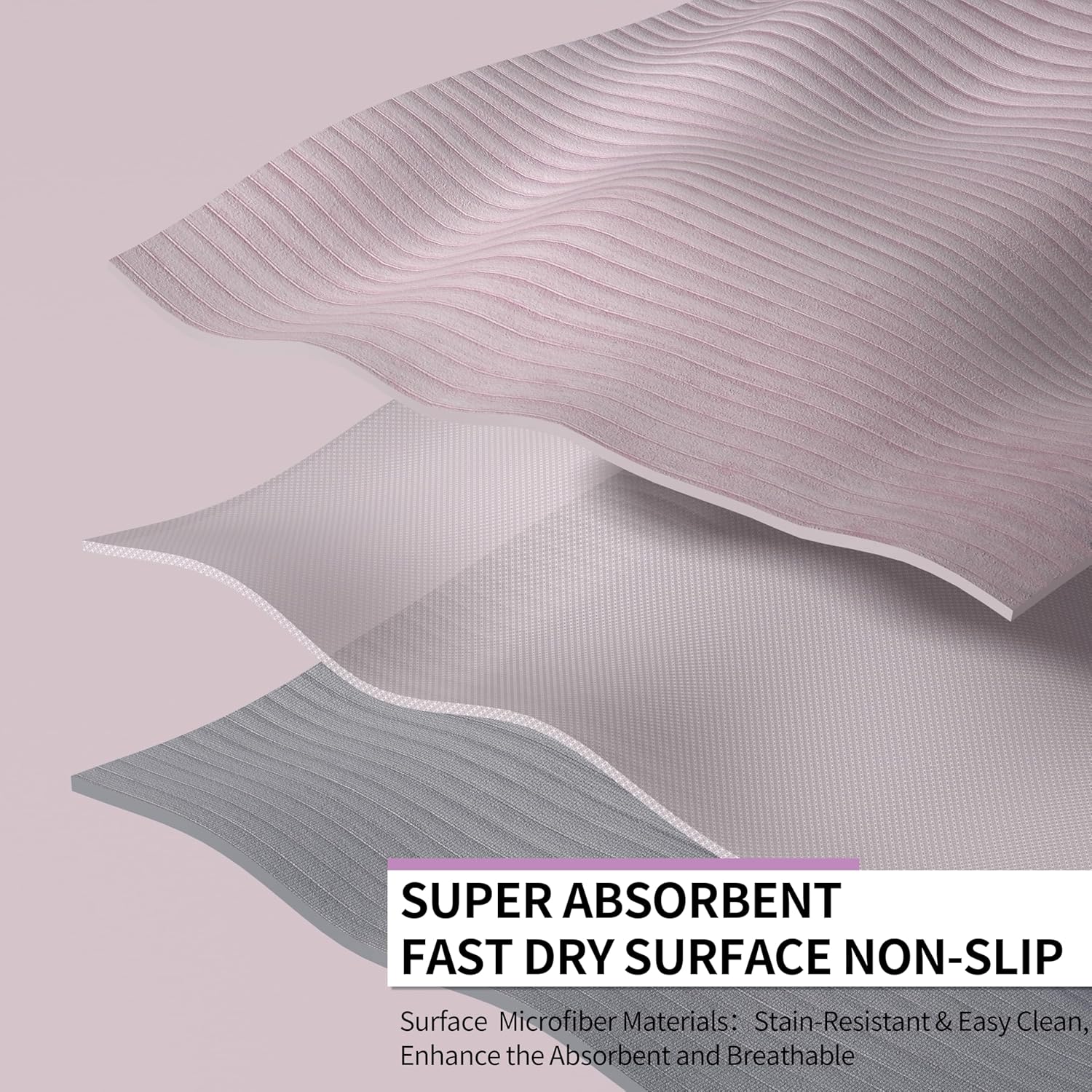 OGOGO Fitness Mat with Suede Finish, Extra Long and Wide 74 x 26 x 1/3 Thick POE Material, Wavy Texture Non-Slip Design, Reinforced Edges, Includes Carrying Strap