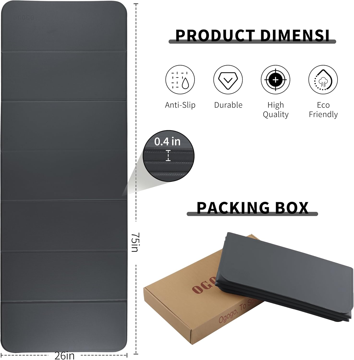 OGOGO Kids Yoga Mat Extra Thick 2/5 Inches,Portable Folding Exercise Mat(41.7