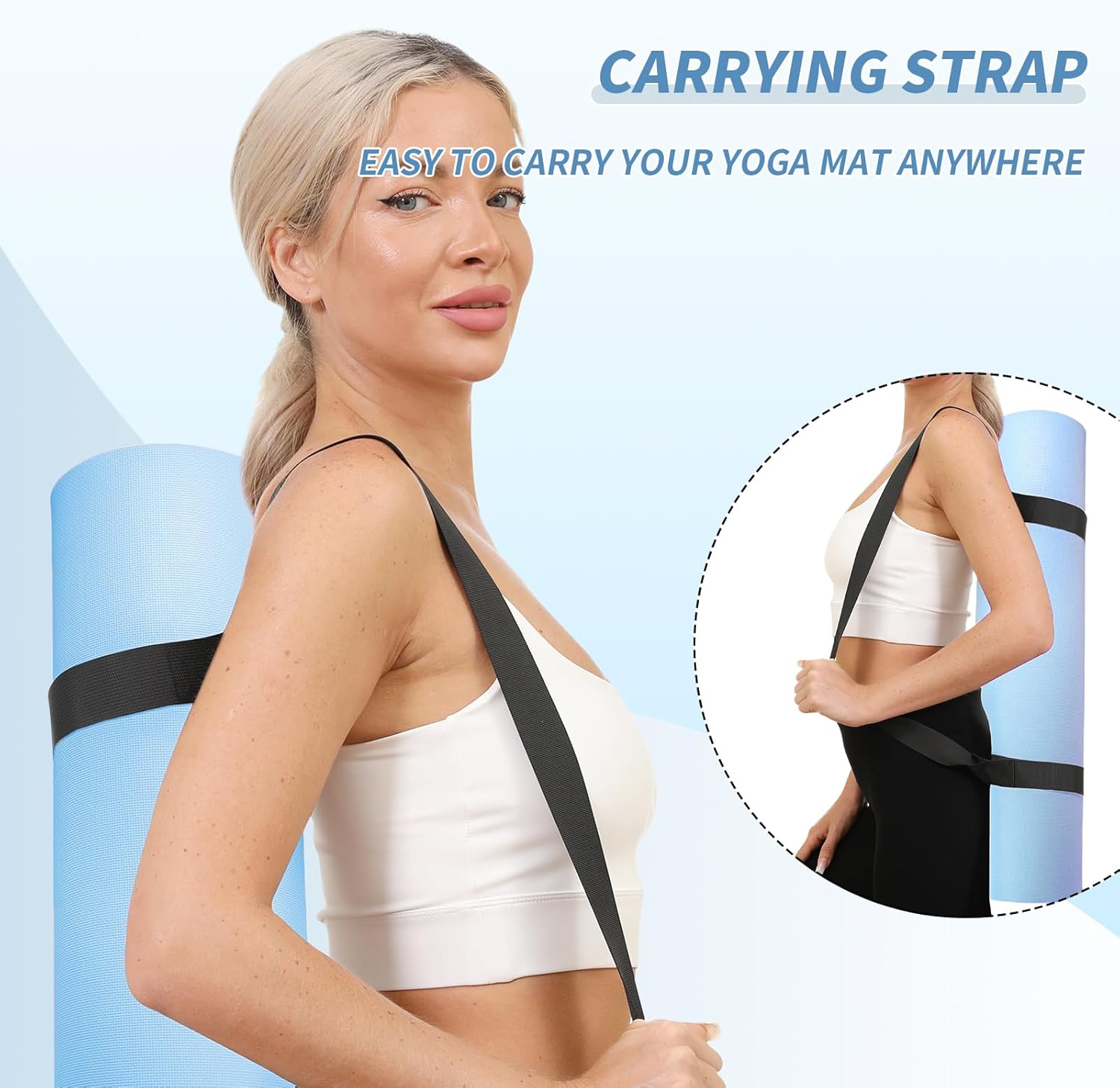 IDIDI Yoga Mat with Strap,Non-Skid Workout Mat,8mm Thick Yoga Mat,POE Yoga Mats for Women Men Kids,Exercise Mat with Easy-Cinch,72