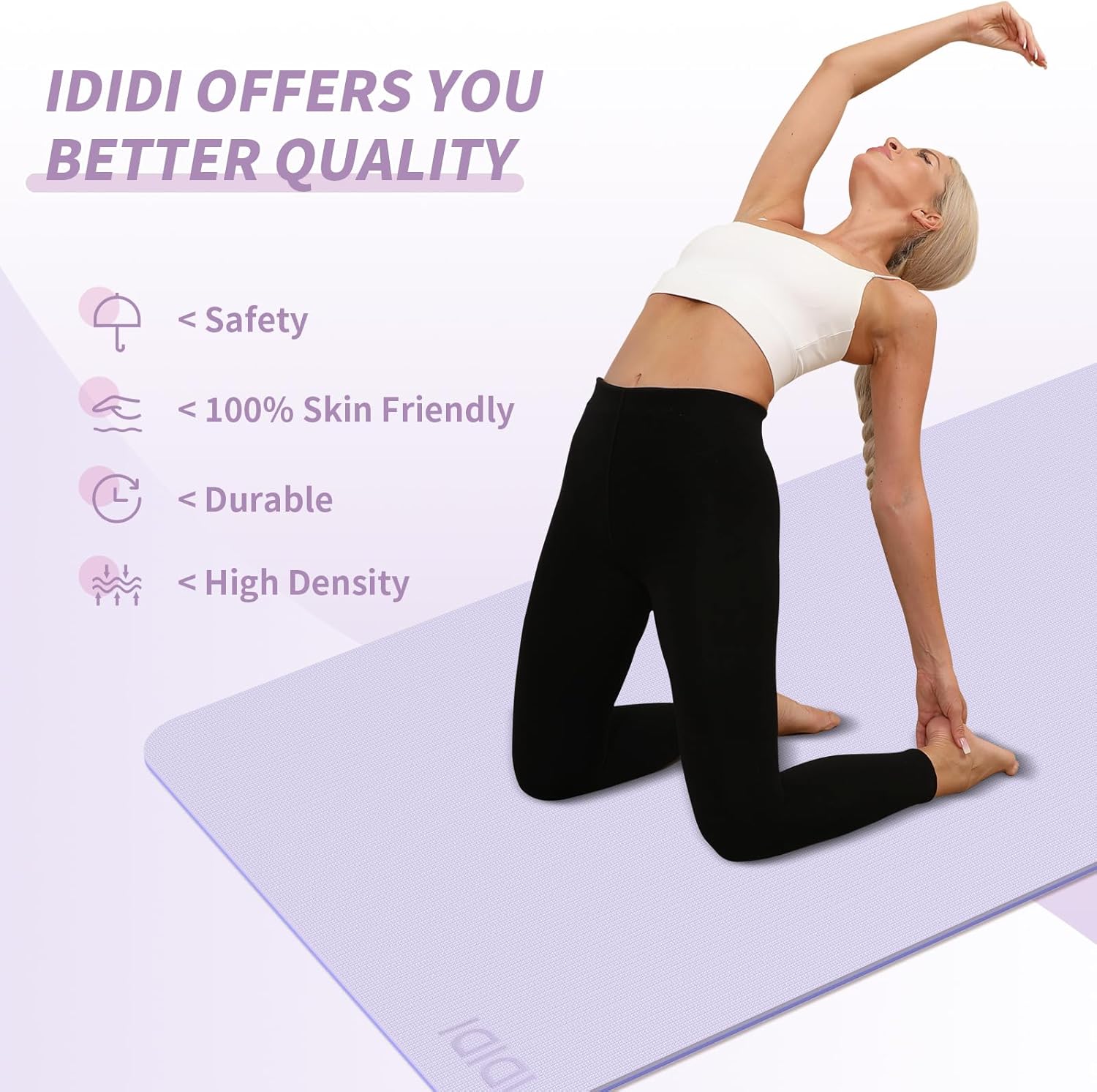 IDIDI Yoga Mat with Strap,Non-Skid Workout Mat,8mm Thick Yoga Mat,POE Yoga Mats for Women Men Kids,Exercise Mat with Easy-Cinch,72
