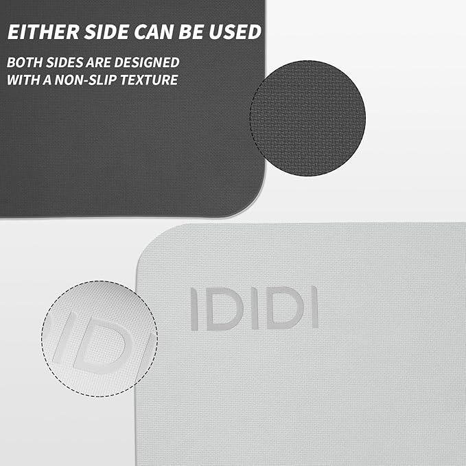 IDIDI Thick Yoga Mat Double-Sided Non Slip,Eco Friendly Exercise Mat for Men and Women, High Density Pro Mat with Carrying Strap (Space Gray+ Black)