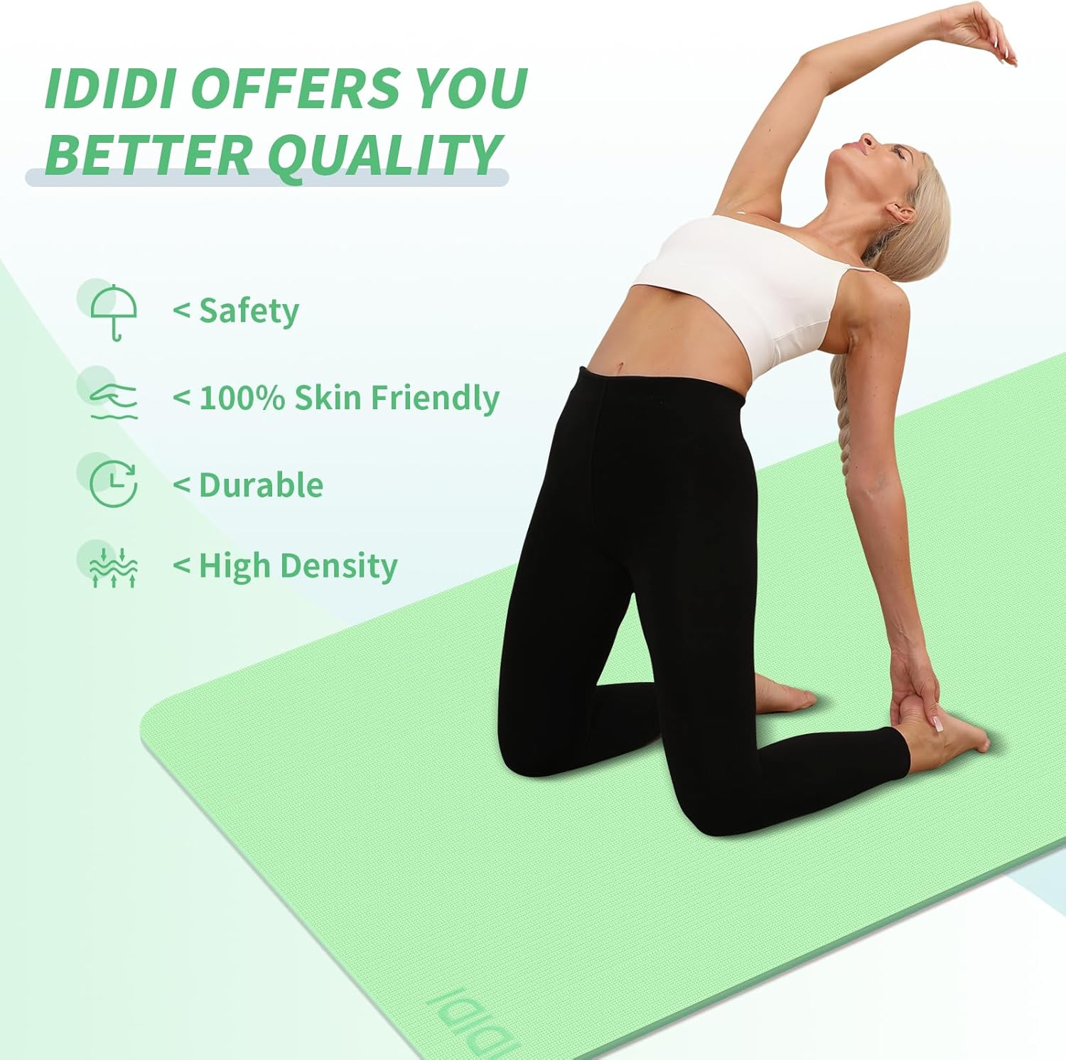 IDIDI Yoga Mat with Strap,Non-Skid Workout Mat,8mm Thick Yoga Mat,POE Yoga Mats for Women Men Kids,Exercise Mat with Easy-Cinch,72