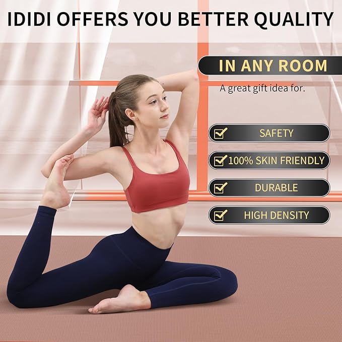IDIDI 8mm Large Yoga Mat (6'x 4') - Extra Long and Wide 72 x 48 x 0.32 inches, Non-Slip POE Fitness Mat, Eco-Friendly, Thick Wide Exercise Mat for Home Workouts,Ideal for Yoga and Pilates