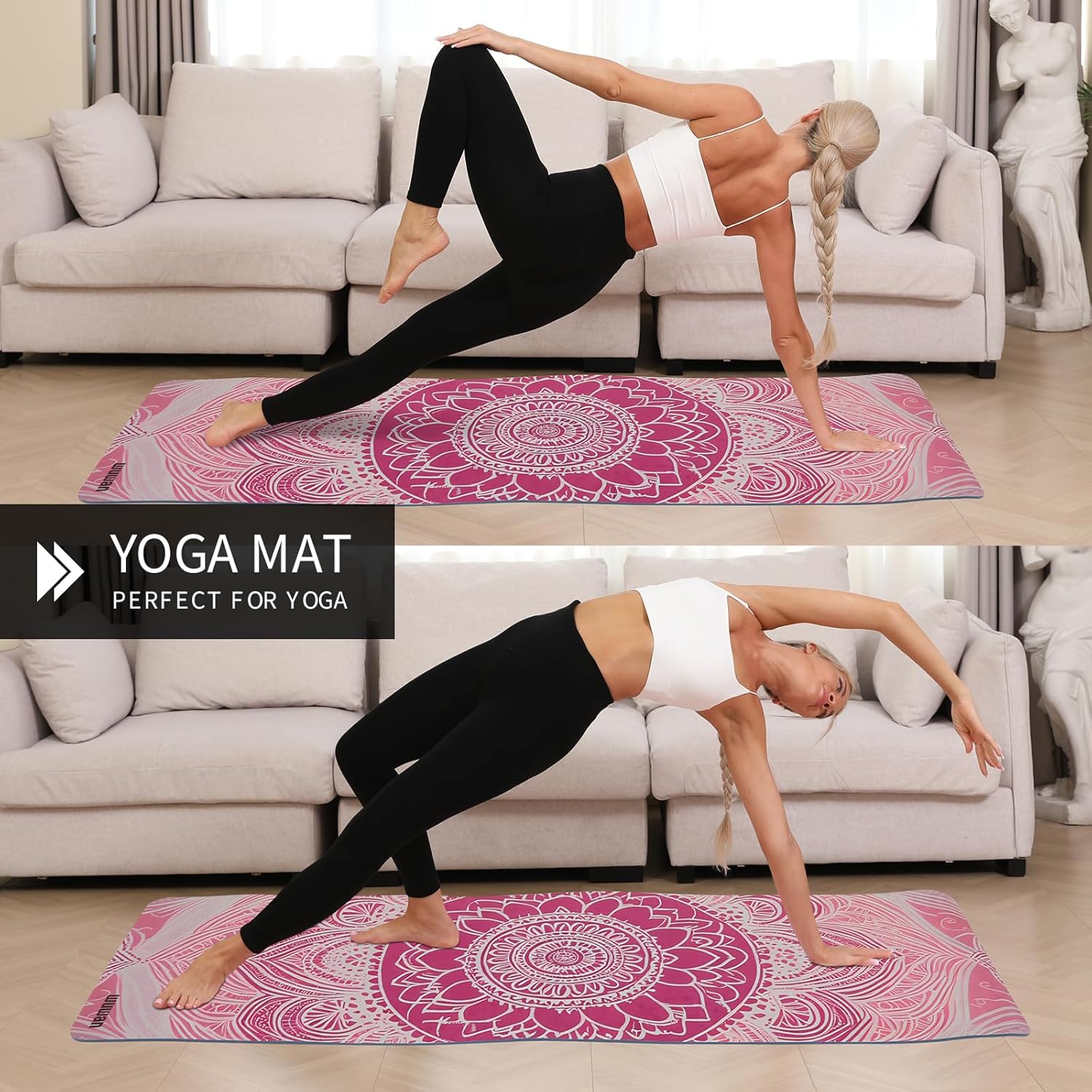 Hot Yoga Mat Printed, Thick 6mm Non Slip Suede tpe yoga Mat with Strap for Women Men Yoga, Pilates, Exercise, Fitness, Floor, Workouts Pink Lotus
