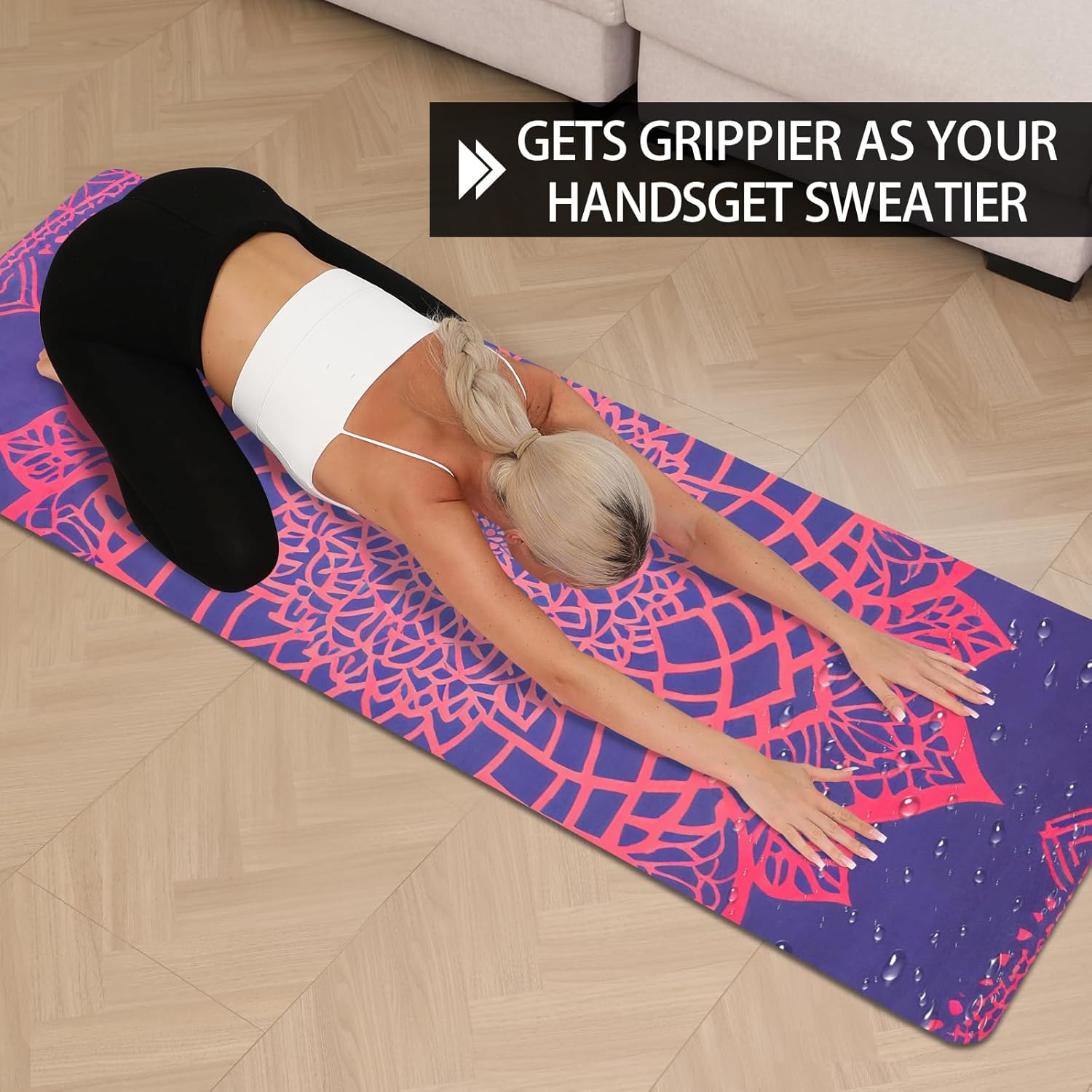 Hot Yoga Mat Printed, Thick 6mm Non Slip Suede tpe yoga Mat with Strap for Women Men Yoga, Pilates, Exercise, Fitness, Floor, Workouts Rose Mandala