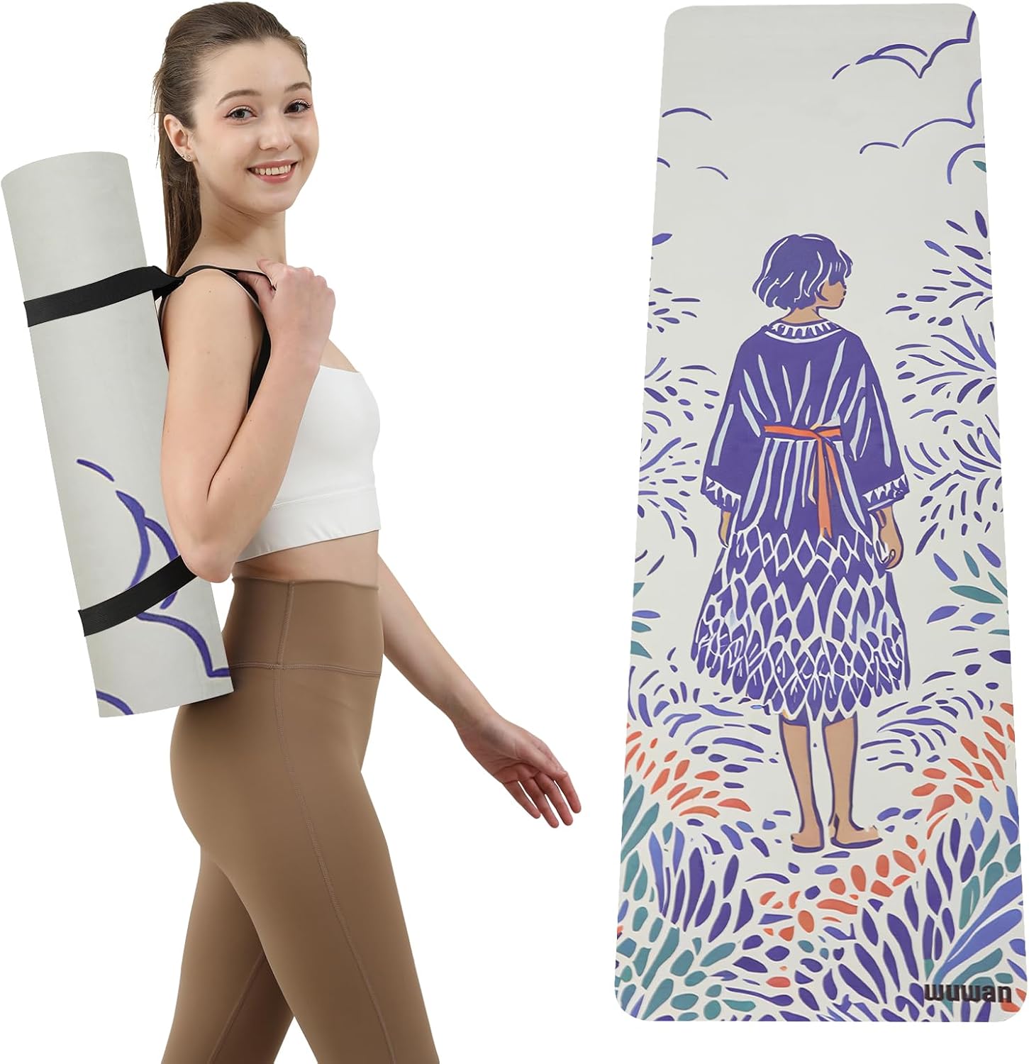 Hot Yoga Mat Printed, Thick 6mm Non Slip Suede tpe yoga Mat with Strap for Women Men Yoga, Pilates, Exercise, Fitness, Floor, Workouts blue glance
