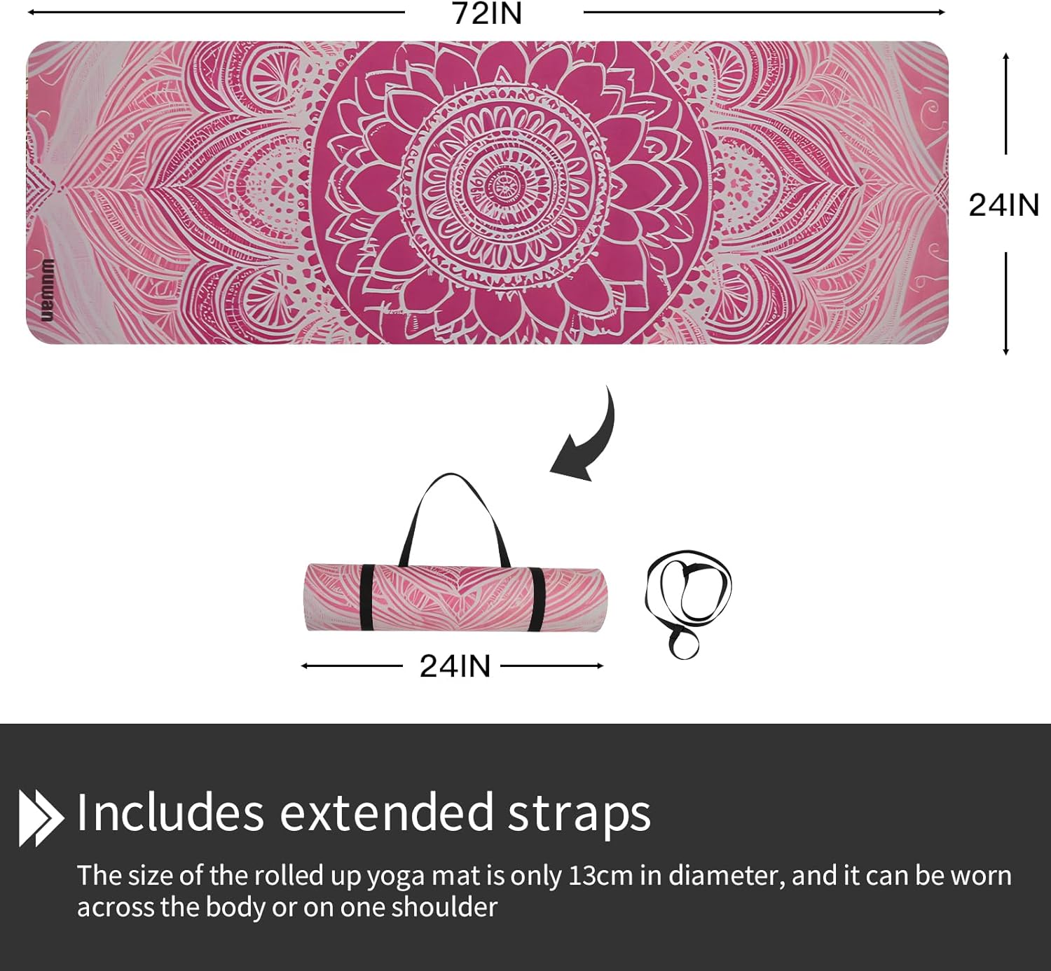 Hot Yoga Mat Printed, Thick 6mm Non Slip Suede tpe yoga Mat with Strap for Women Men Yoga, Pilates, Exercise, Fitness, Floor, Workouts Pink Lotus