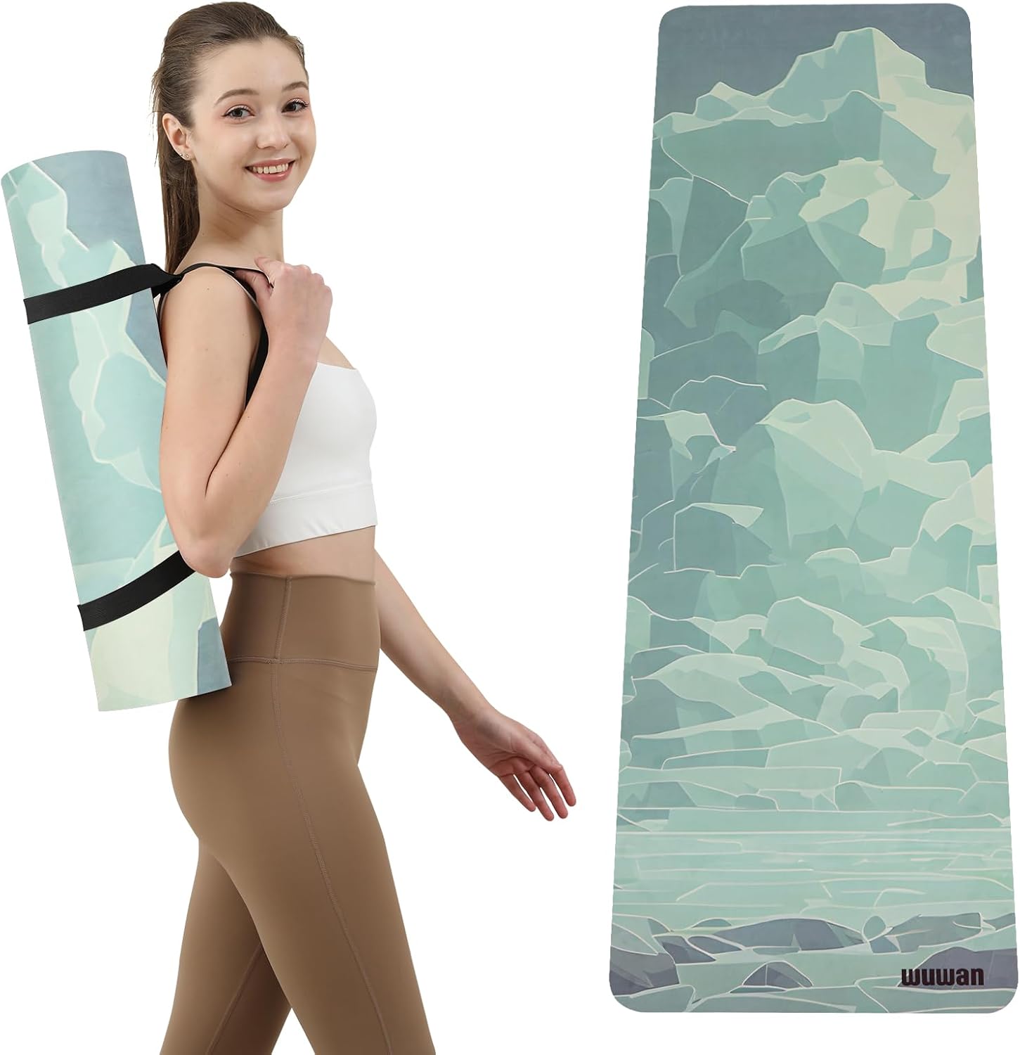 Hot Yoga Mat Printed, Thick 6mm Non Slip Suede tpe yoga Mat with Strap for Women Men Yoga, Pilates, Exercise, Fitness, Floor, Workouts blue Lotus