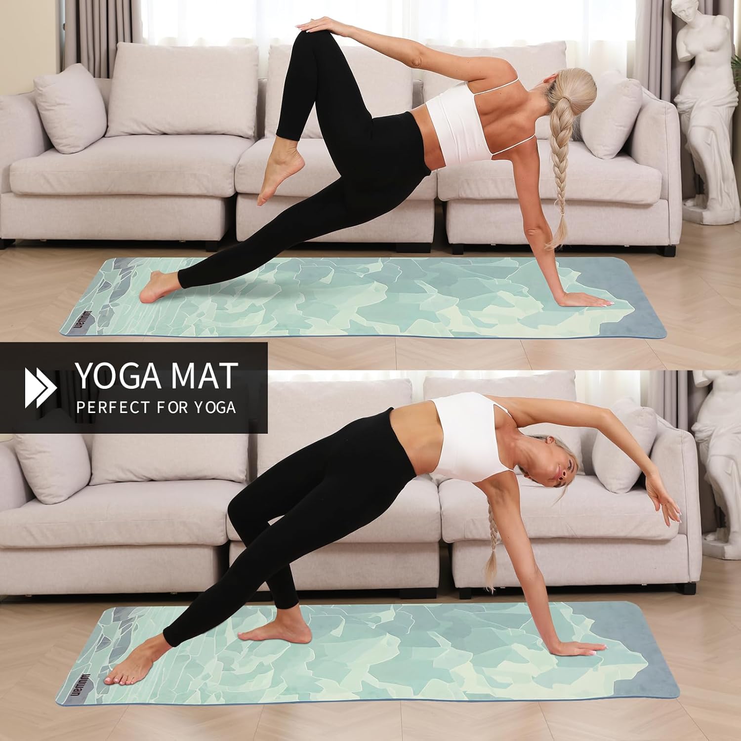 Hot Yoga Mat Printed, Thick 6mm Non Slip Suede tpe yoga Mat with Strap for Women Men Yoga, Pilates, Exercise, Fitness, Floor, Workouts blue Lotus