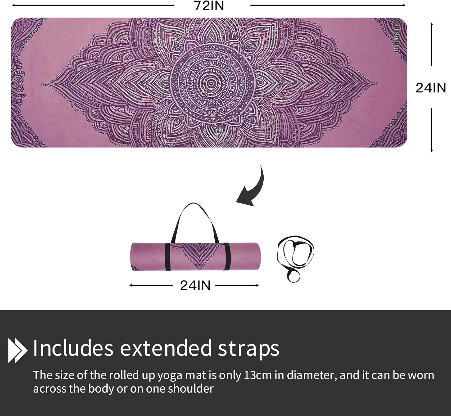 Hot Yoga Mat Printed, Thick 6mm Non Slip Suede tpe yoga Mat with Strap for Women Men Yoga, Pilates, Exercise, Fitness, Floor, Workouts Pink Vines & Purple Flowers