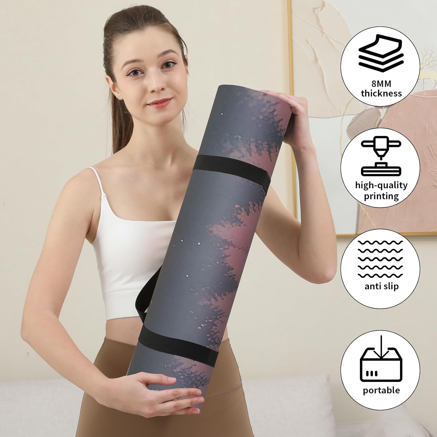 Large Yoga Matt Non-Slip Thick 1/3 Inch Eco-Friendly Exercise Mat with Carrying Strap for Women Yoga, Pilates, Home Workouts (72x32