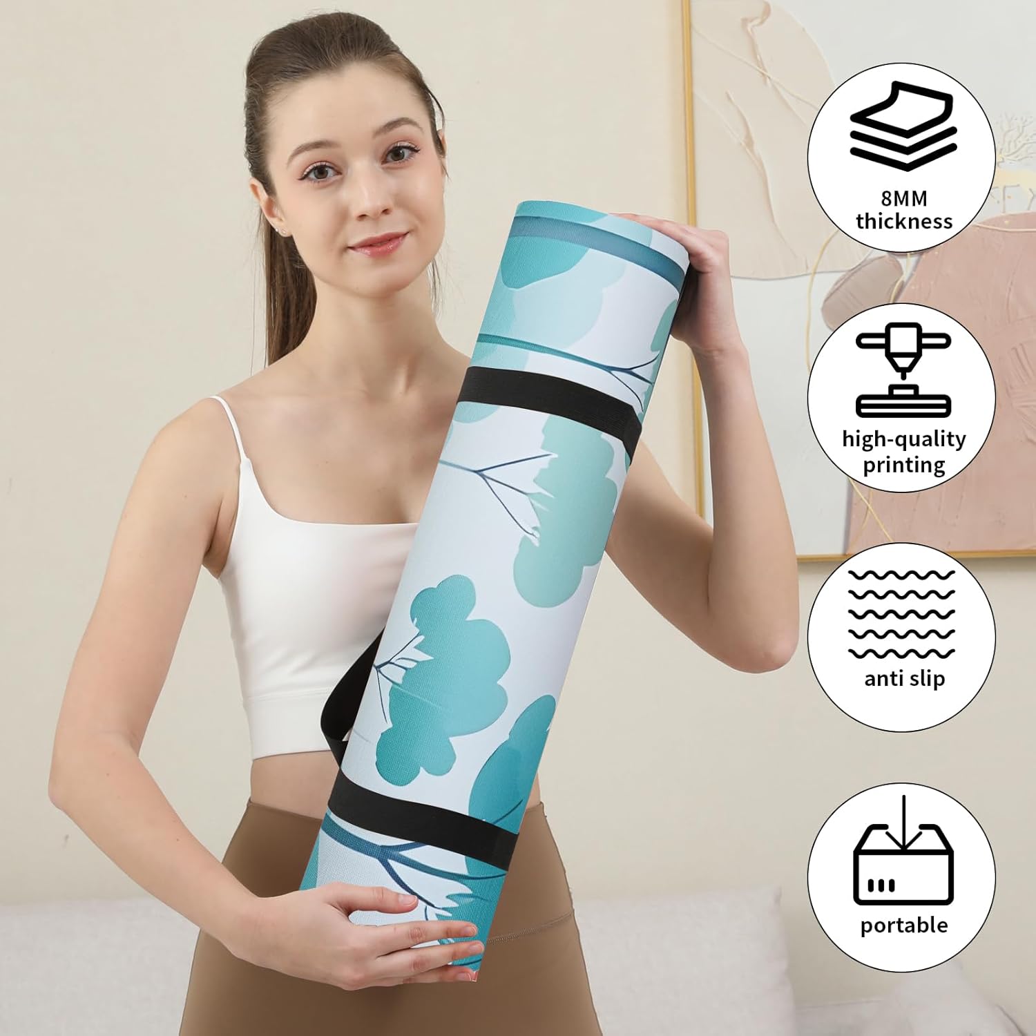 Large Yoga Matt Non-Slip Thick 1/3 Inch Eco-Friendly Exercise Mat with Carrying Strap for Women Yoga, Pilates, Home Workouts (72x32