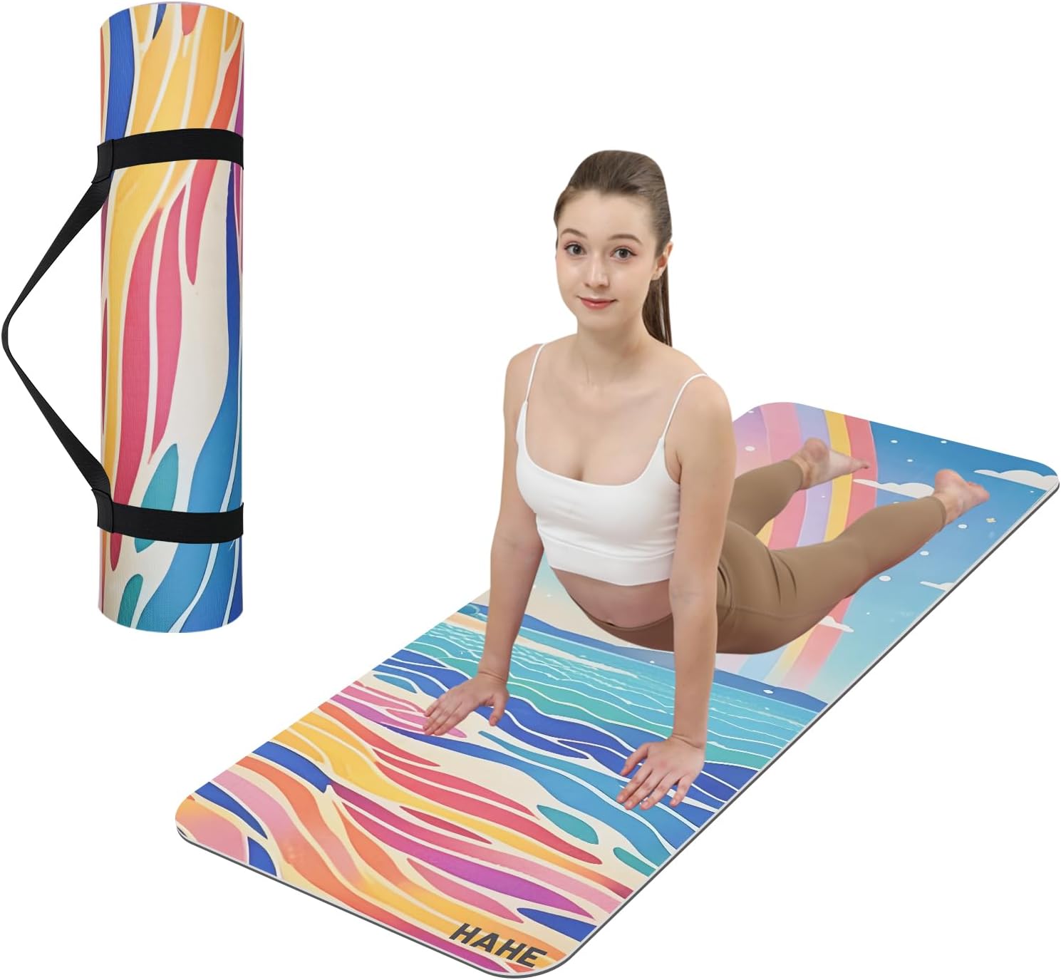 Large Yoga Matt Non-Slip Thick 1/3 Inch Eco-Friendly Exercise Mat with Carrying Strap for Women Yoga, Pilates, Home Workouts