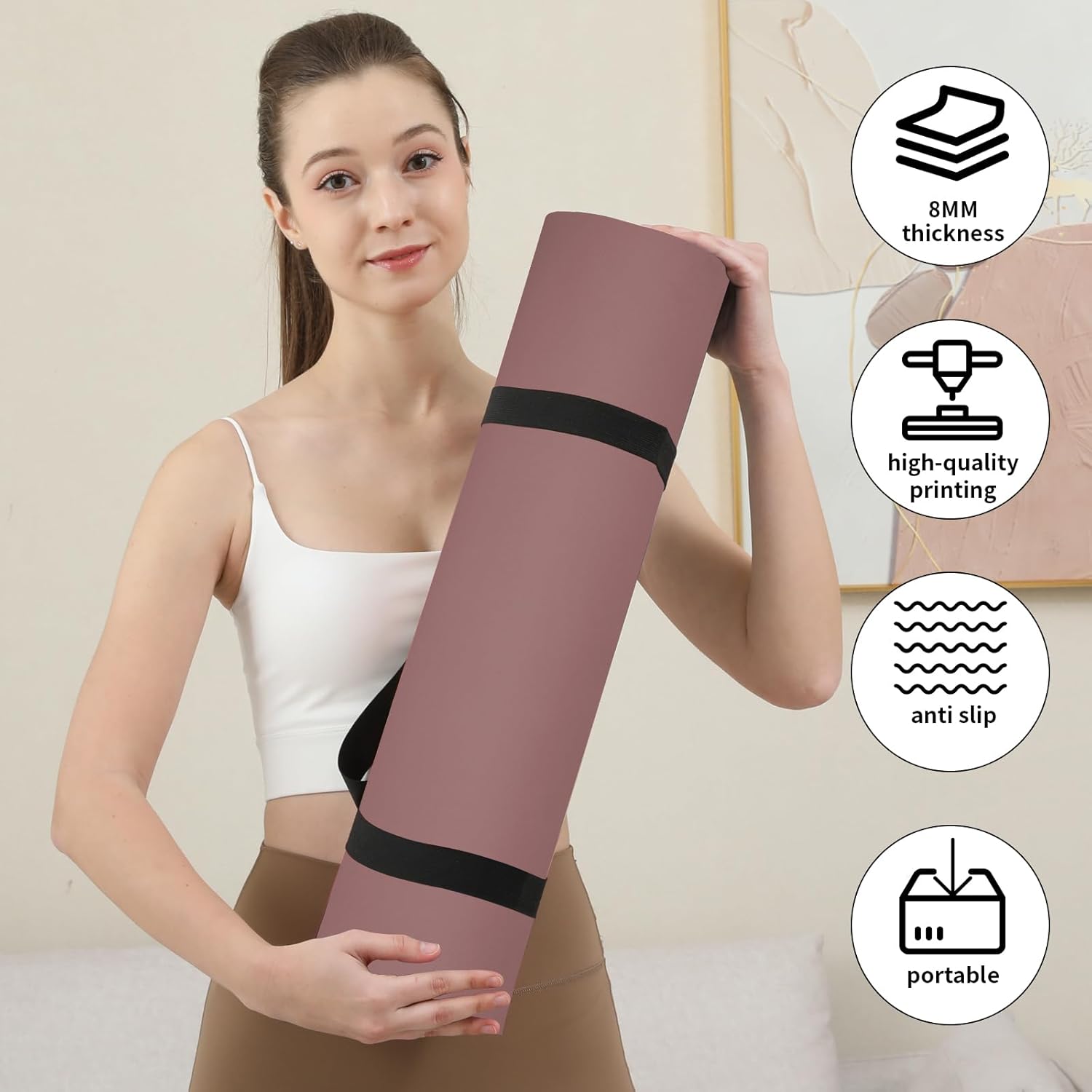 Non Slip Yoga Mat Thick POE Material High Rebound,Durable & Sweat Absorbent, for All Yoga Styles, Pilates & Home Floor Workouts (72