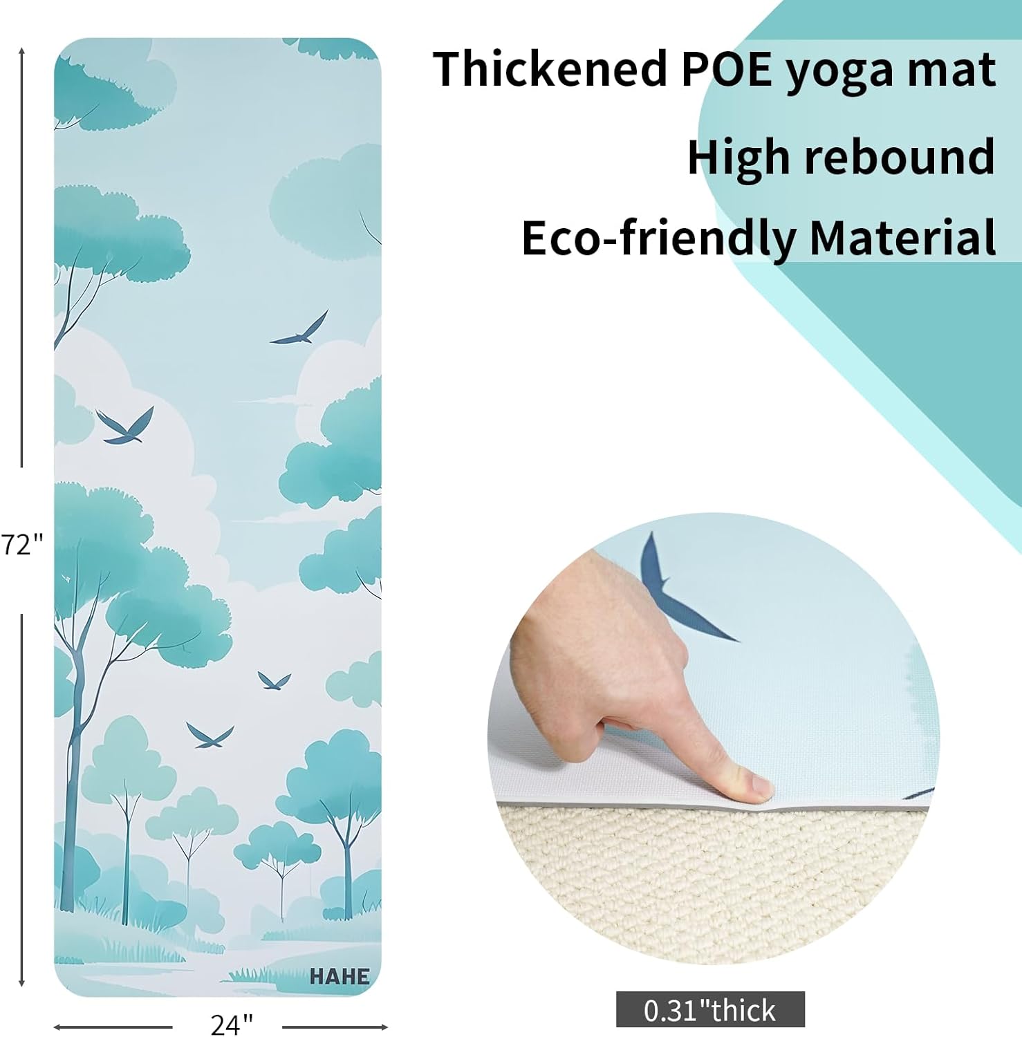 Large Yoga Matt Non-Slip Thick 1/3 Inch Eco-Friendly Exercise Mat with Carrying Strap for Women Yoga, Pilates, Home Workouts (72x32