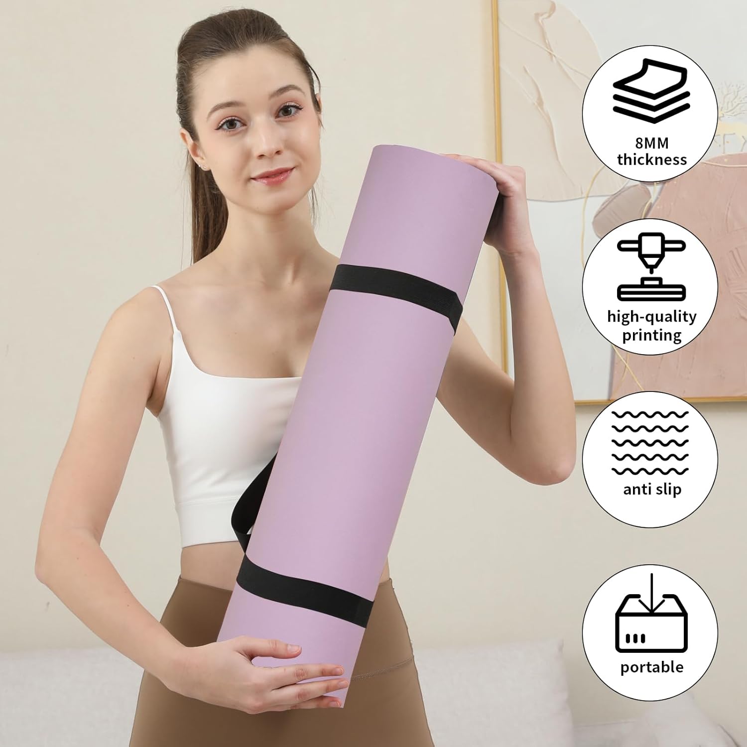 Non Slip Yoga Mat Thick POE Material High Rebound,Durable & Sweat Absorbent, for All Yoga Styles, Pilates & Home Floor Workouts with Carrying Strap
