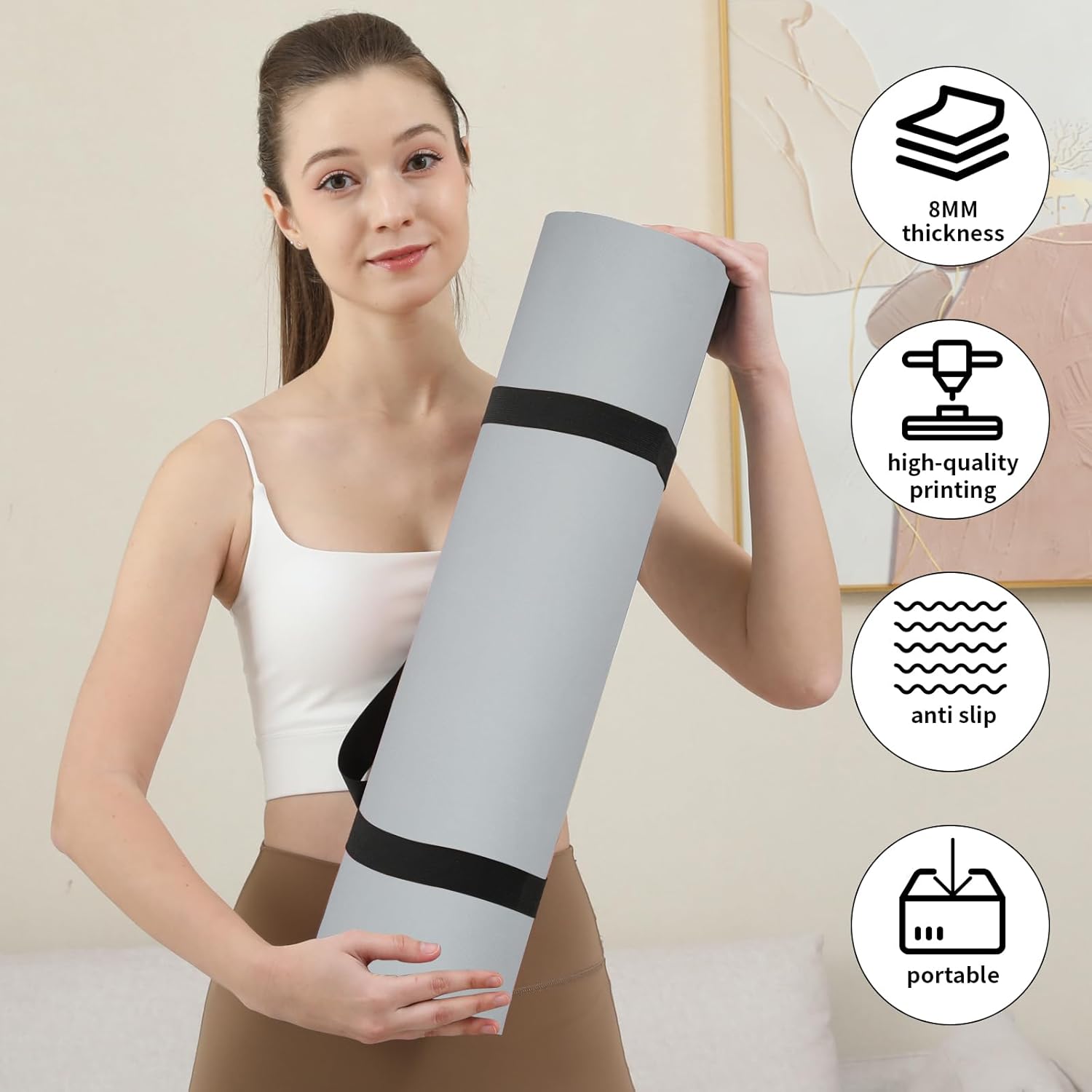 Non Slip Yoga Mat Thick POE Material High Rebound,Durable & Sweat Absorbent, for All Yoga Styles, Pilates & Home Floor Workouts with Carrying Strap
