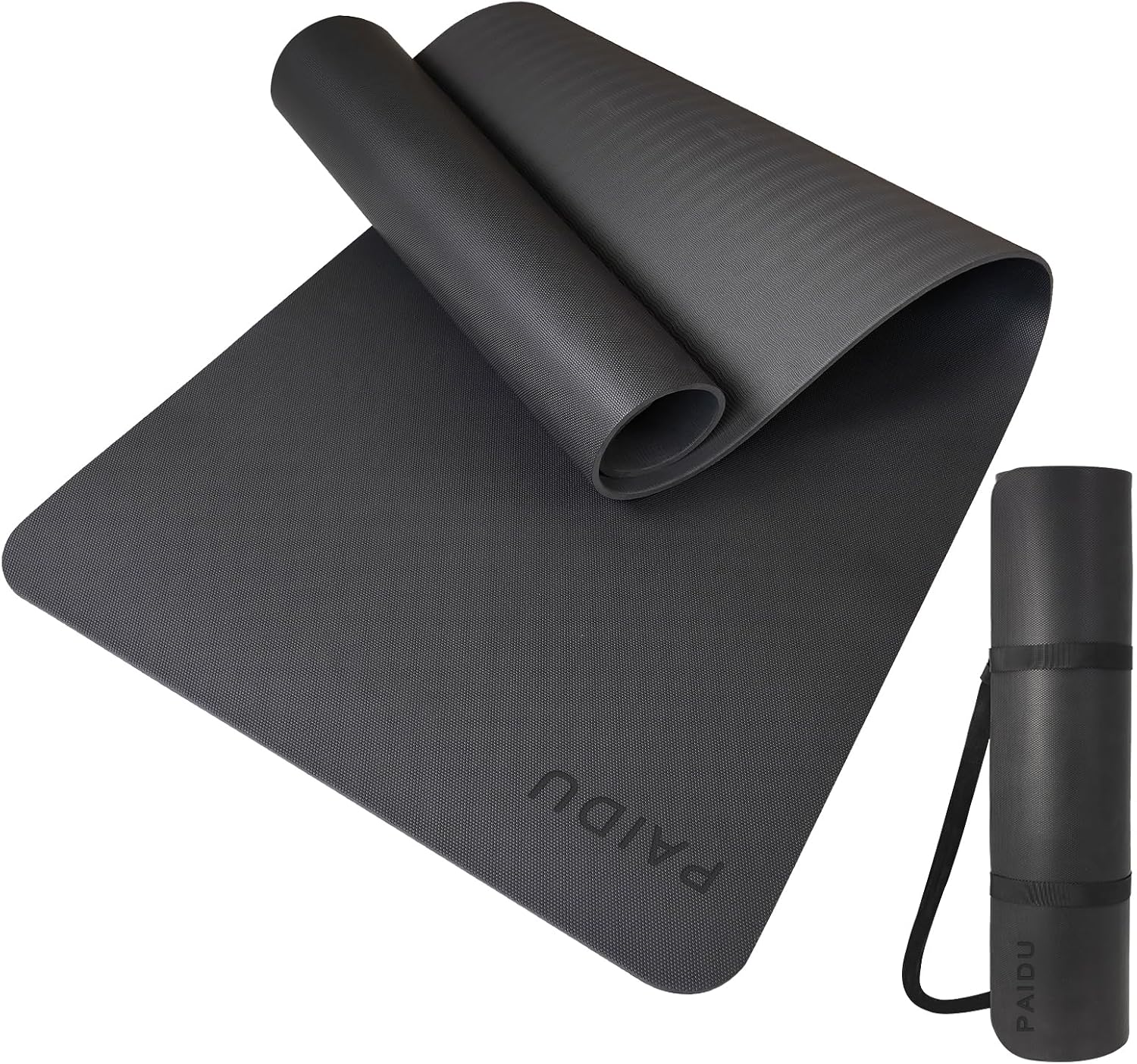 PAIDU Yoga Mat Anti-slip, PU+TPE Upgraded Material, Anti-tear Black Professional Yoga Mat,, For Both Men and Women - 7mm Thick Environmentally Friendly , Ideal Anti-slip Exercise Mat for Yoga, Pilates, Fitness Exercise, with Back Strap, Black