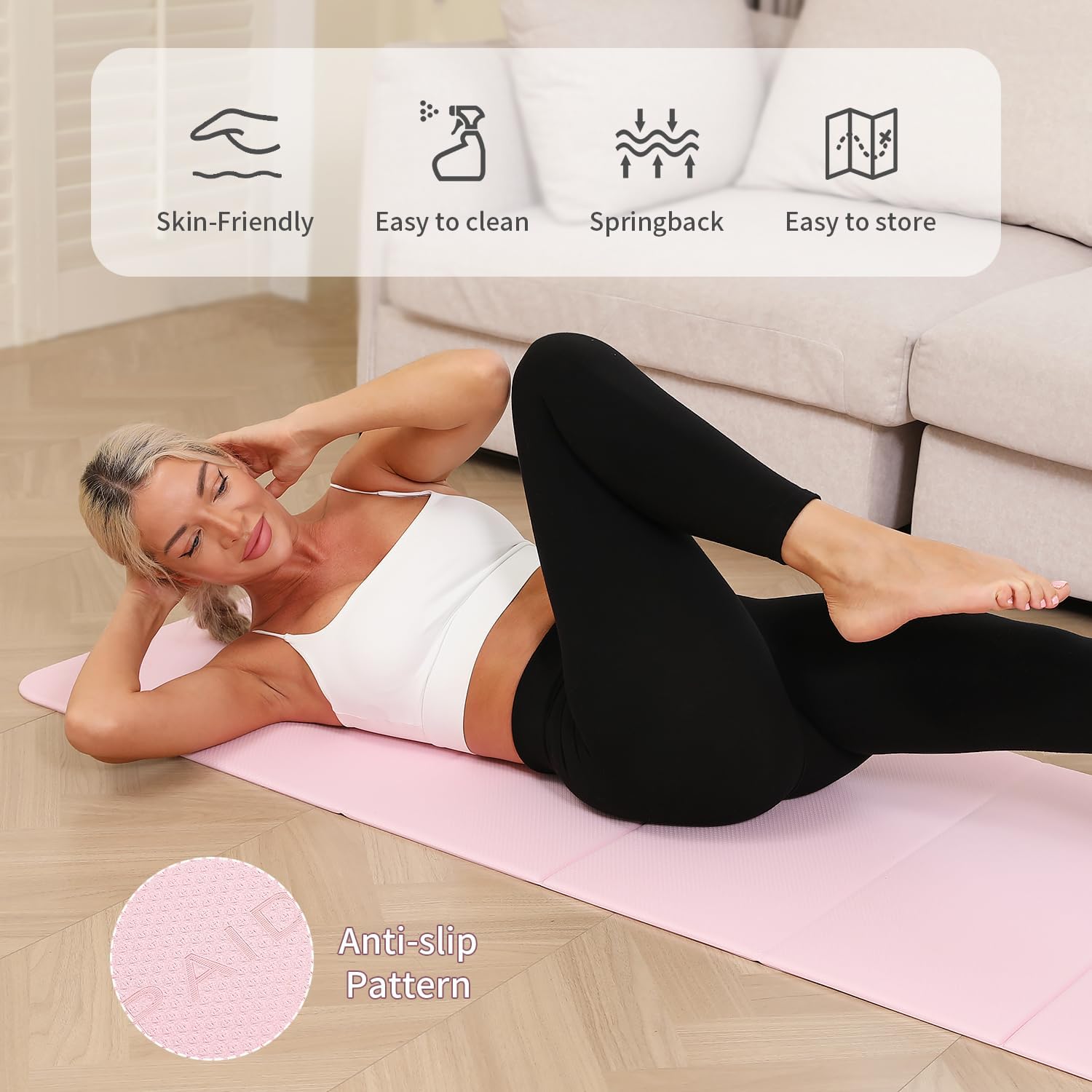 PAIDU Foldable Yoga mat -10mm thick, POE material, portable multi-functional folding mat - comfortable and durable, easy to carry, suitable for outdoor travel, home exercise and yoga fitness