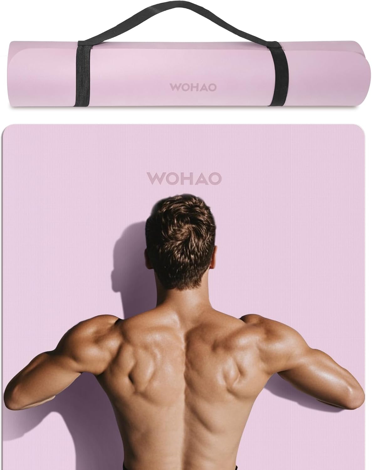 WOHAO Roll over image to zoom in Non-Slip Yoga Mat, Extra Thick 8mm，72" x 32" Large Exercise Mat, Non-Toxic & Odorless, Durable with Carrying Strap for Yoga, Pilates, Home Gym
