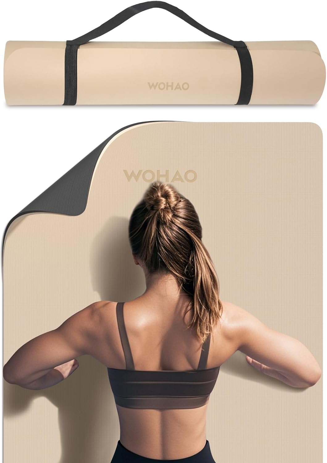 WOHAO Extra Thick 8mm Yoga Mat, 72"x28" Two-Sided Non-Slip Exercise Mat, Non-Toxic & Odorless with Carrying Strap for Yoga, Pilates, Home Gym
