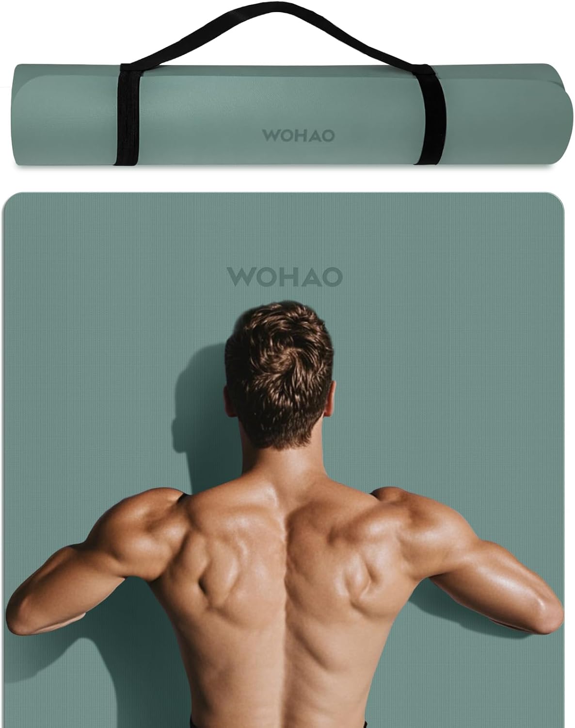 WOHAO Roll over image to zoom in Non-Slip Yoga Mat, Extra Thick 8mm，72" x 32" Large Exercise Mat, Non-Toxic & Odorless, Durable with Carrying Strap for Yoga, Pilates, Home Gym