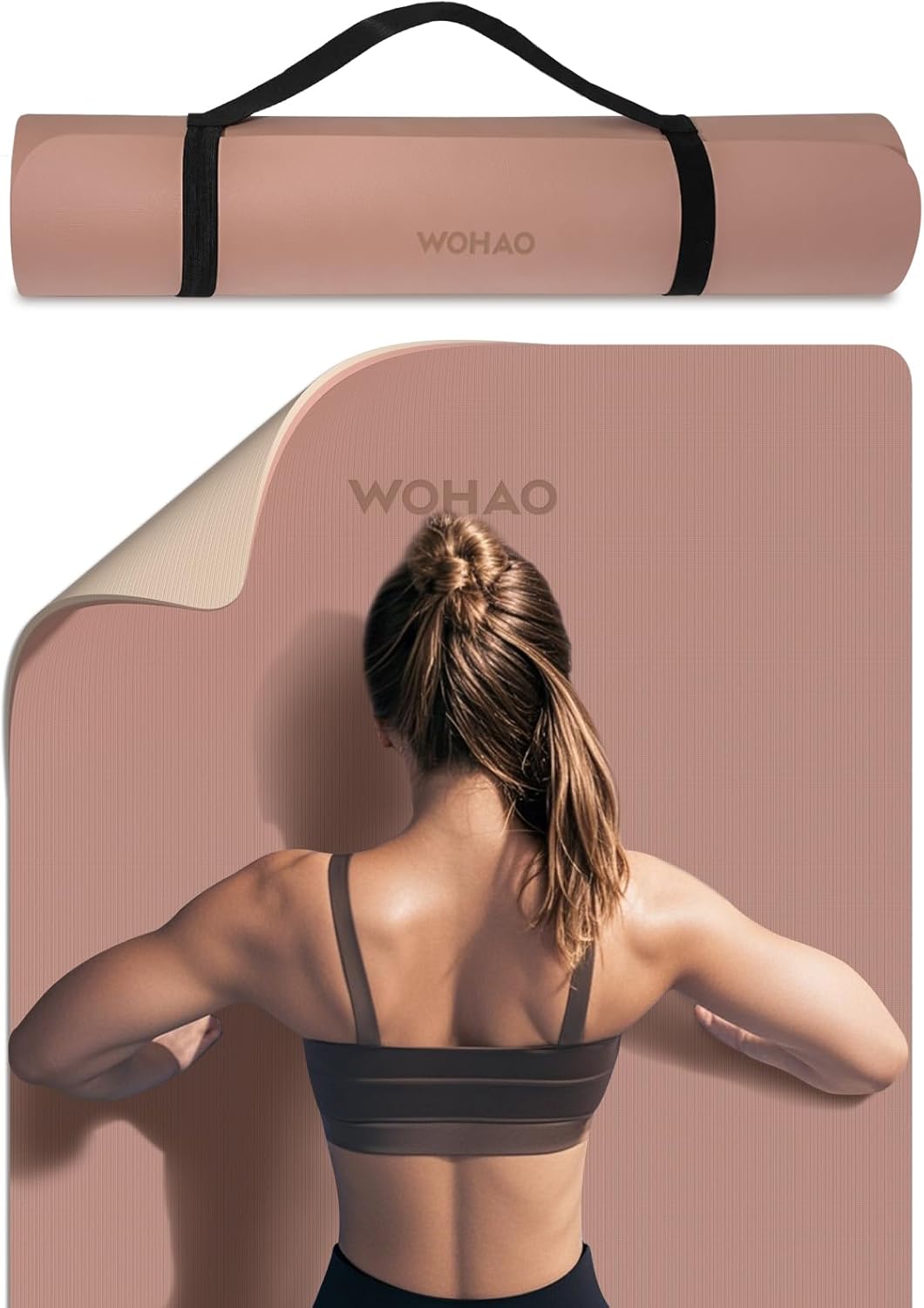 WOHAO Extra Thick 8mm Yoga Mat, 72"x28" Two-Sided Non-Slip Exercise Mat, Non-Toxic & Odorless with Carrying Strap for Yoga, Pilates, Home Gym