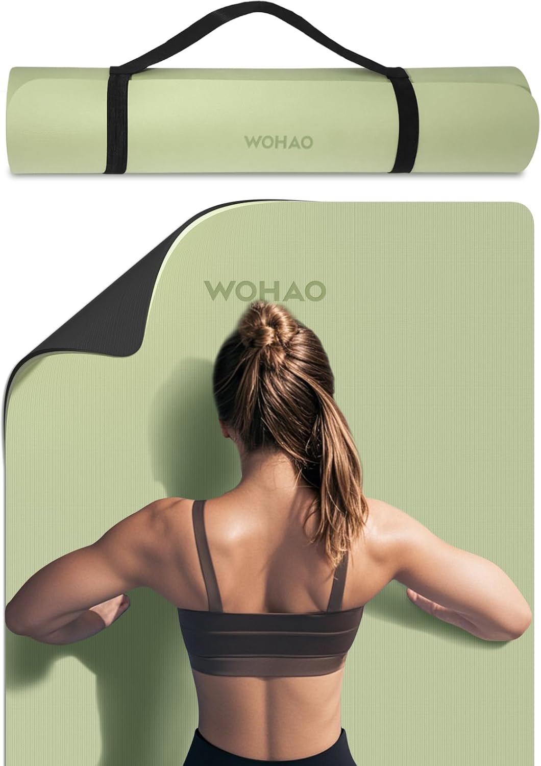 WOHAO Extra Thick 8mm Yoga Mat, 72"x28" Two-Sided Non-Slip Exercise Mat, Non-Toxic & Odorless with Carrying Strap for Yoga, Pilates, Home Gym